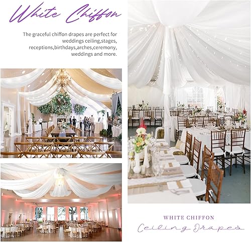 Miniatura 6 de 6 paneles de cortinas blancas para techo de boda, cortinas de techo de 5 x 30 pies, cortinas de tela transparente para arco de boda, cortinas de