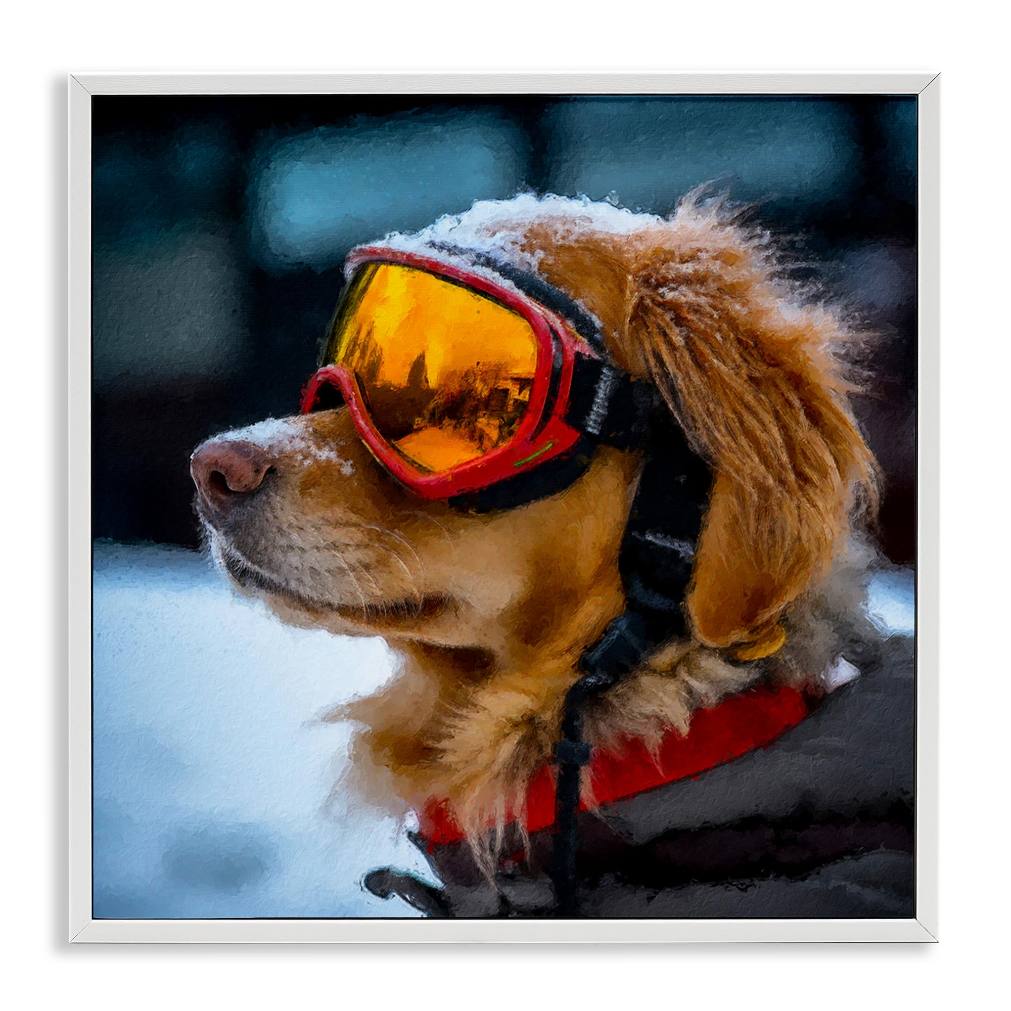 Stupell Industries Coastal White (Textured) Ski Goggles Dog Adventure, 24 X 24 Inch Framed Giclée Print