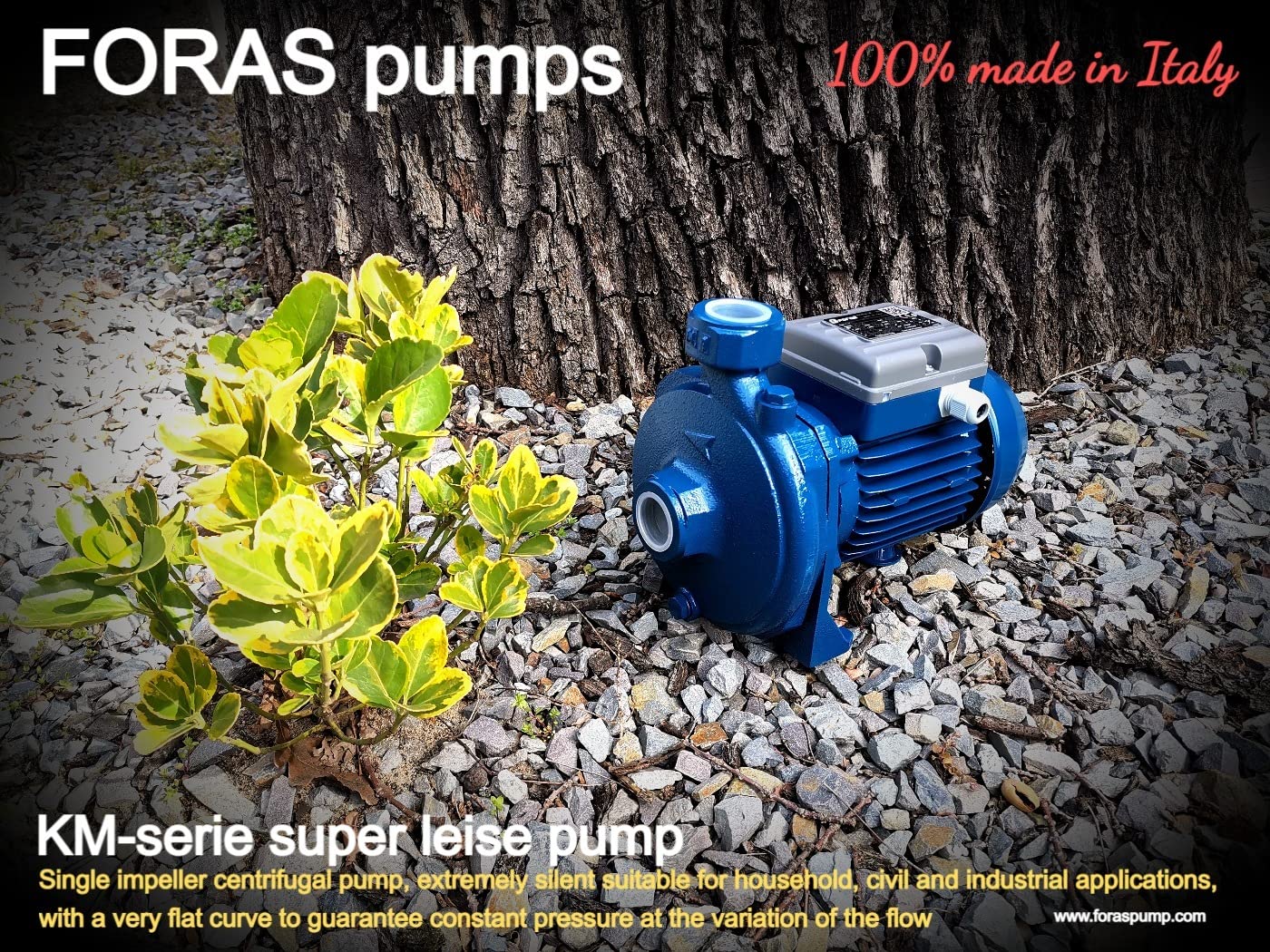 FORAS KM100 Pompe centrifuge super silencieuse fabriquée en Italie 230 V 0,74 kW 20-90 l/min 33-25 m