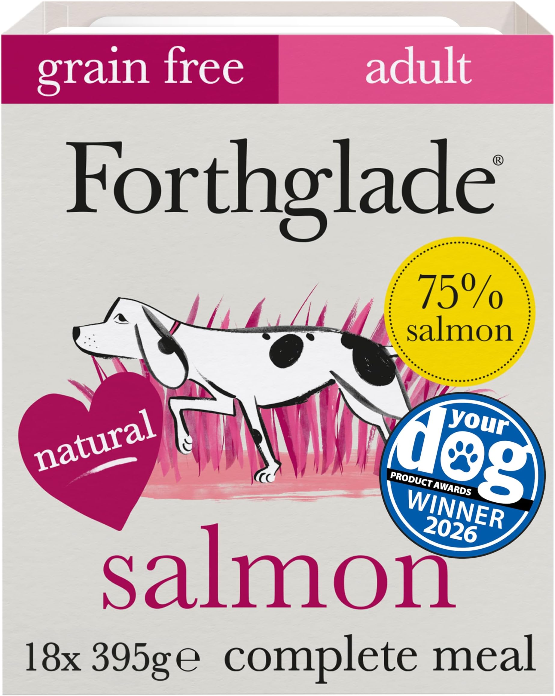 Wet Dog Food (18 x 395g Trays) - Grain Free & Hypoallergenic Dog Food, Adult 1 Year+, Salmon with Vegetables, Complete Stomach Sensitive Meals with Natural Ingredients