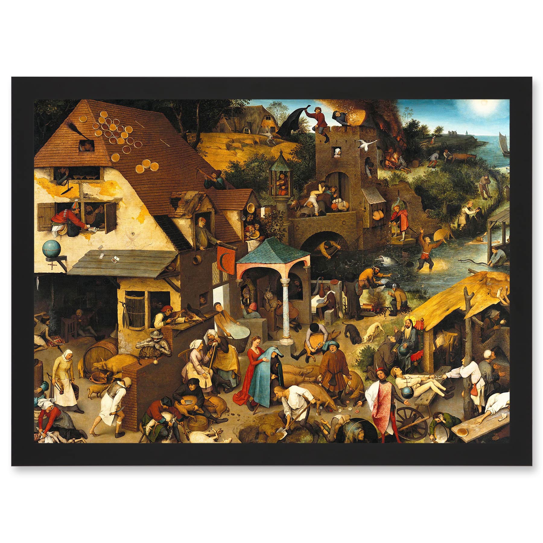 Artery8 Framed Black A3 Hieronymus Bosch Pieter Bruegel Elder Paintings 1559 Artwork Framed A3 Wall Art Print