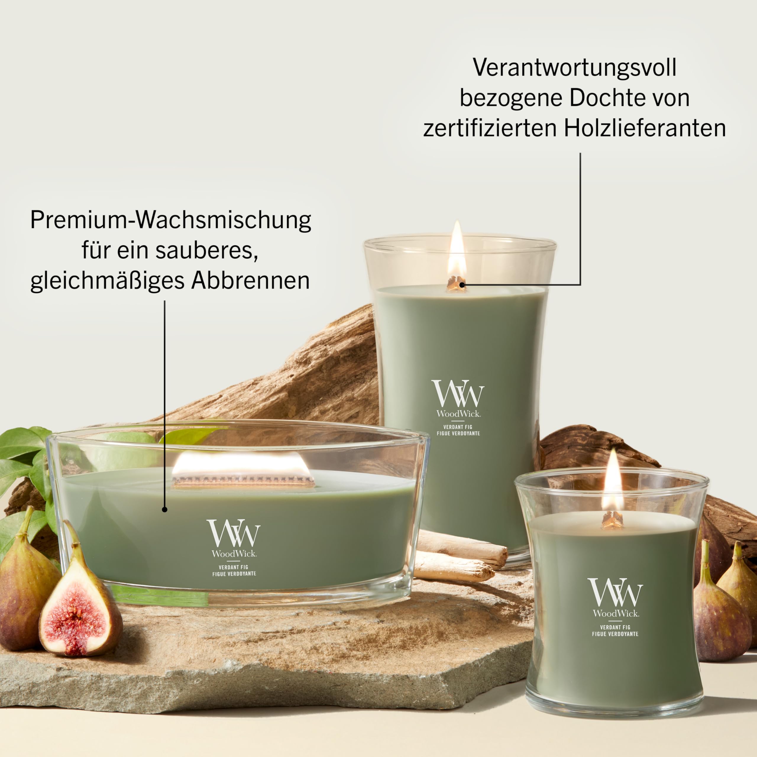 WoodWick Duftkerze | Große Sanduhr-Kerze | Verdant Fig | Perfekte Geschenke für Frauen