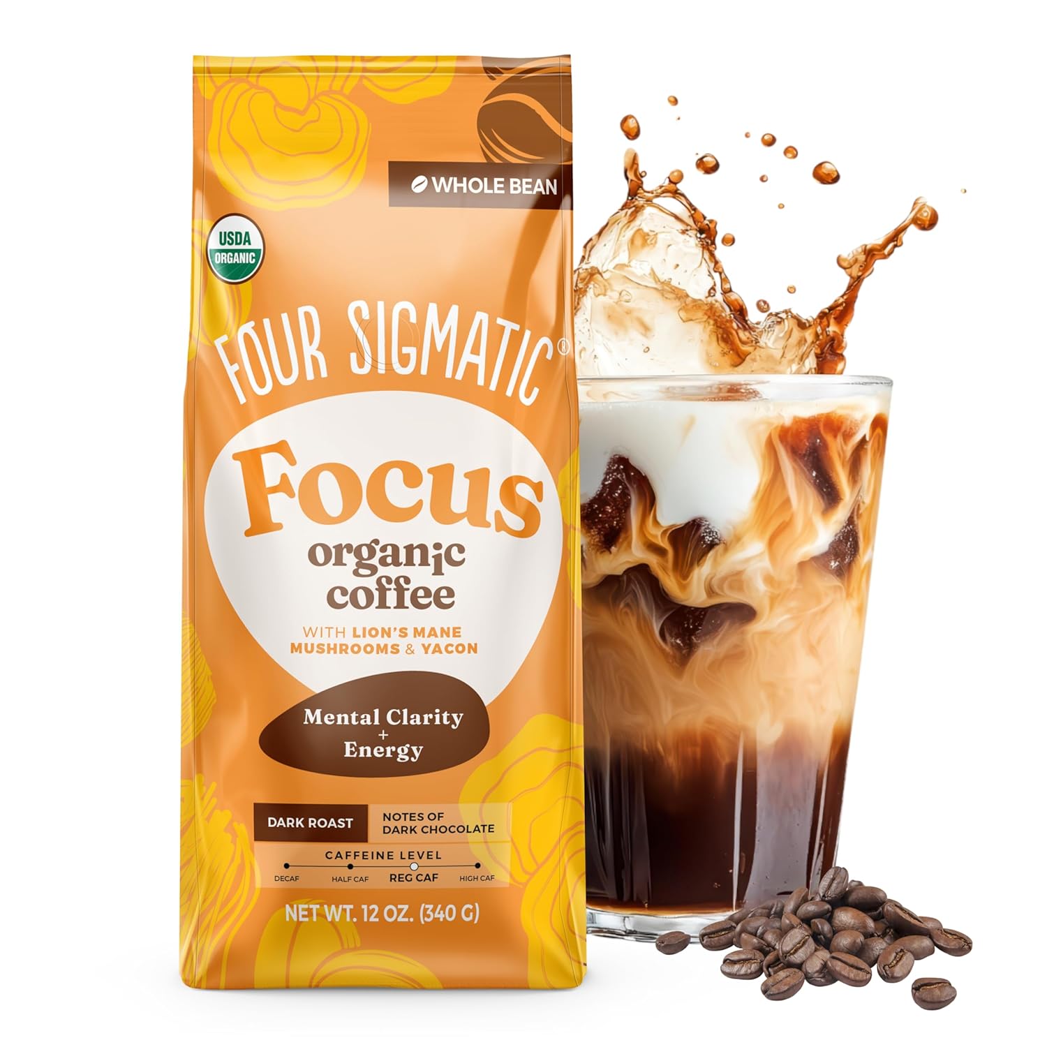 Four Sigmatic Café Orgánico en Grano Tostado Oscuro con Hongos 12oz
