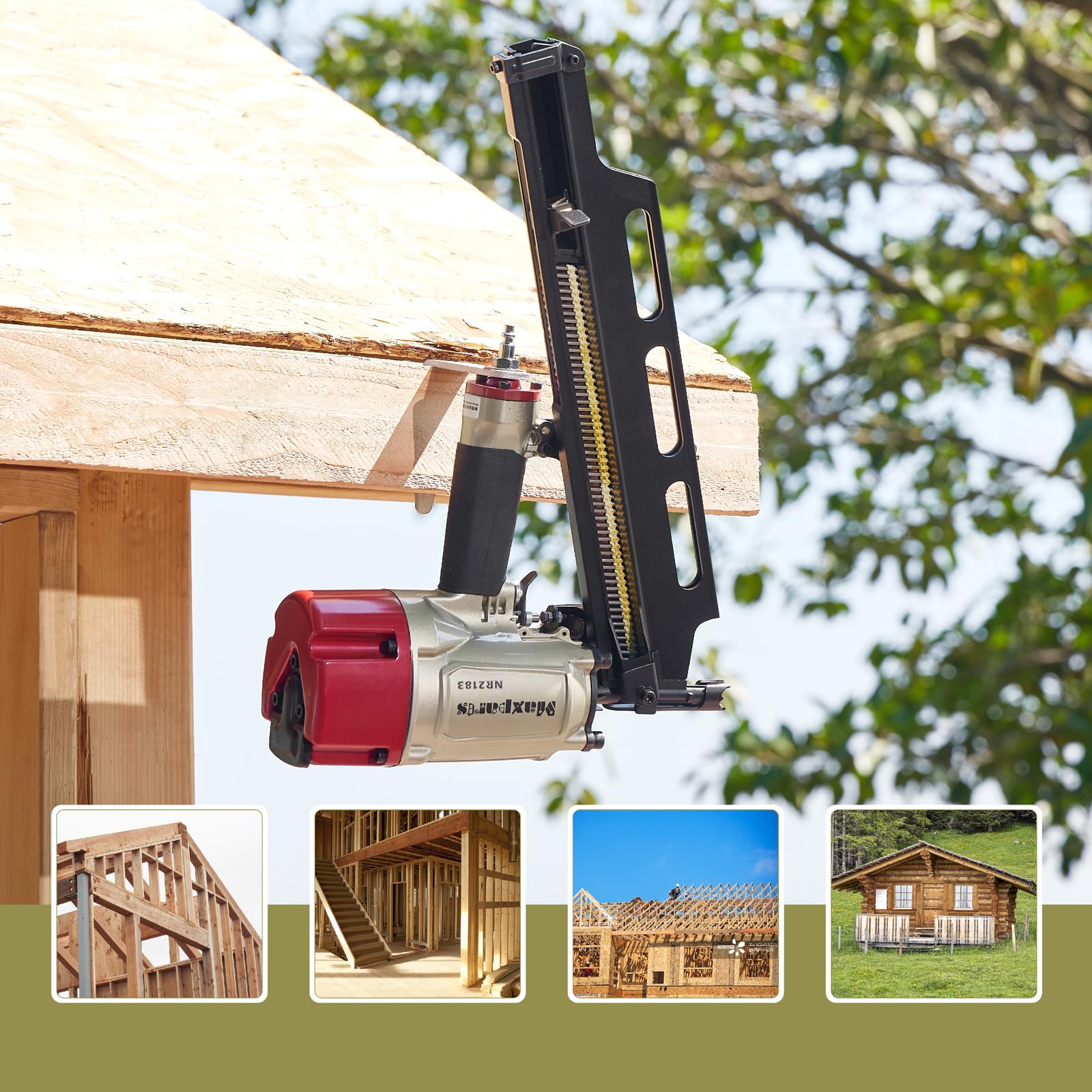 Maxparts Framing Nailer NR2183 - Pistola de clavos de plástico de 21 grados con cargador de aluminio, herramientas neumáticas de disparo rápido para construcciones de madera