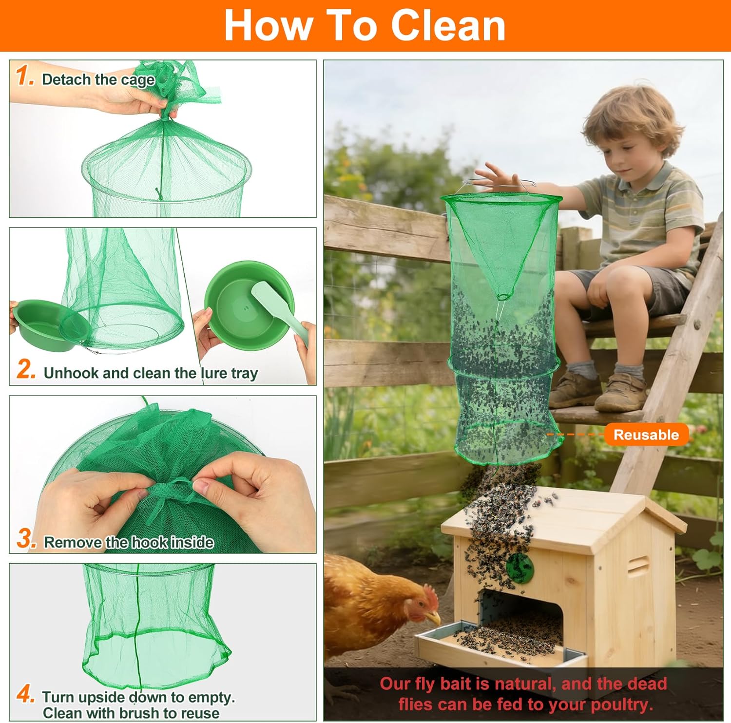 8 Pack Reusable Ranch Fly Traps Outdoor Hanging, Fly Catcher Killer Hunter Cage Control, Farm Horse Stable Fly Trap for Orchard, Barn, Garden