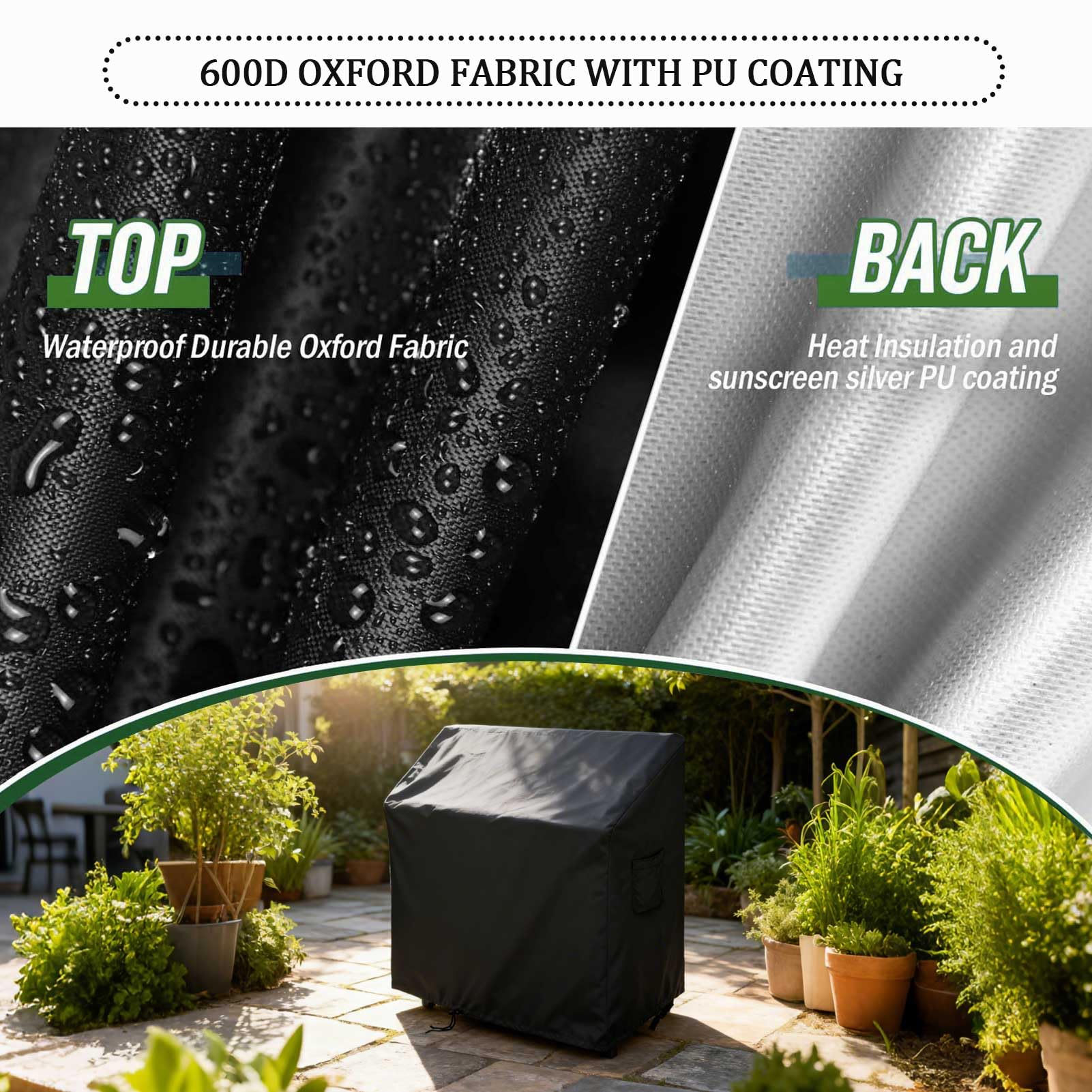 Funda impermeable Oxford 600D para banco de macetas, protección de gabinete de almacenamiento al aire libre, cubierta de cobertizo de patio antidecoloración, 55 pulgadas de largo x 18 pulgadas de