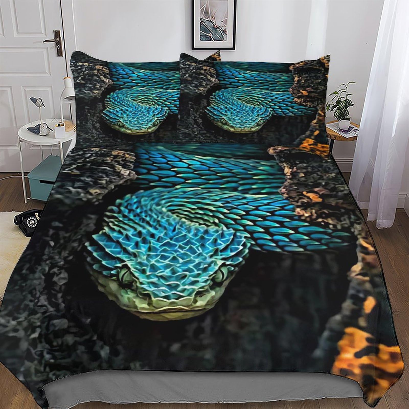 Housse de couette serpent 220x240 cm avec taies d'oreiller en microfibre pour lit King