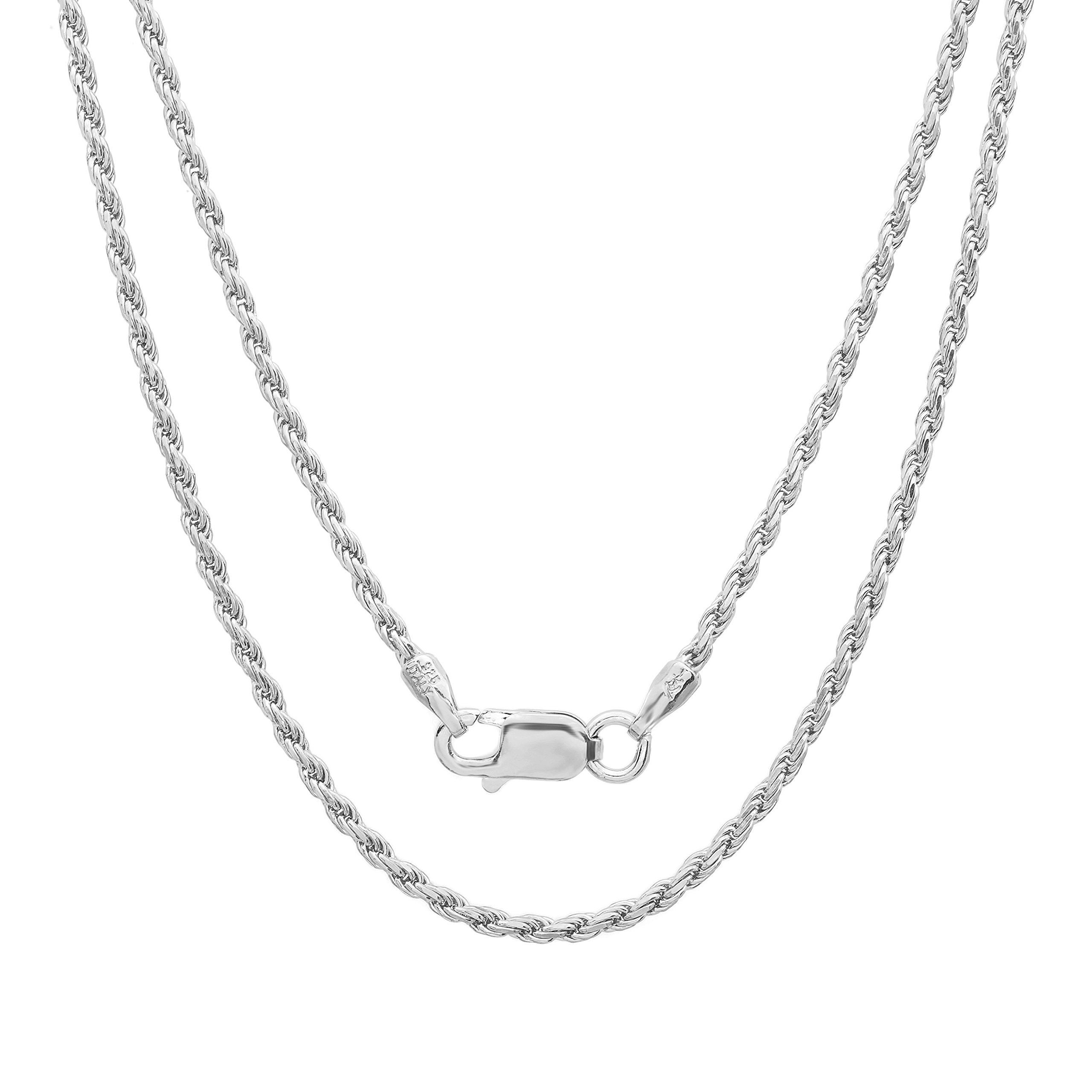 Roberto Martinez Sterling Silver Italian 1.5 mm Diamond-Cut Rope Chain Necklace, 18 Inch