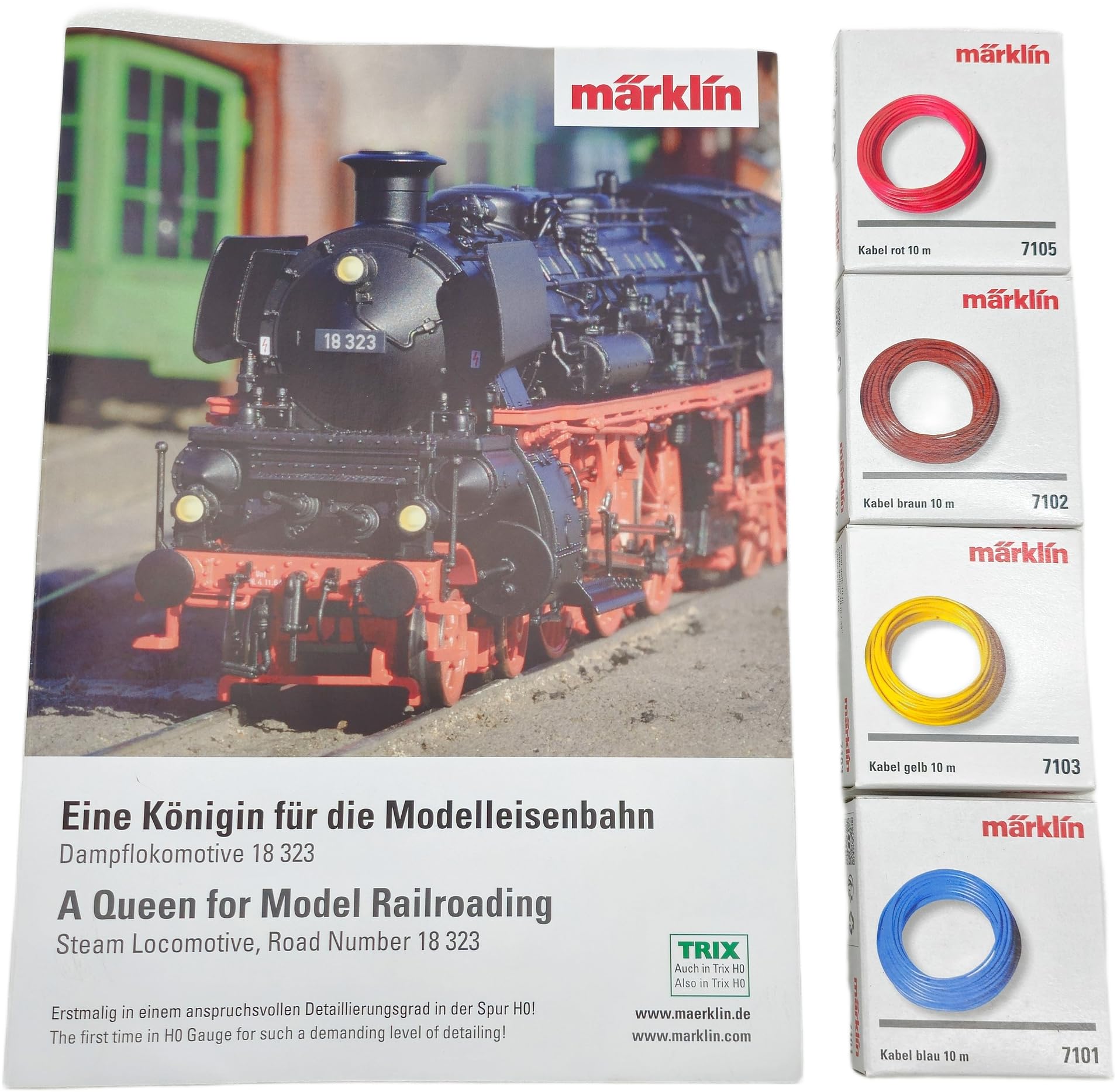 Märklin Confezione 4 Cavi in Rame + Busta Sorpresa (Ü-Bag) | 4x10m Cavo Elettrico Rosso Blu Giallo Marrone | Accessori Plastico Ferroviario Scala H0 | Cablaggio Digitale e Analogico