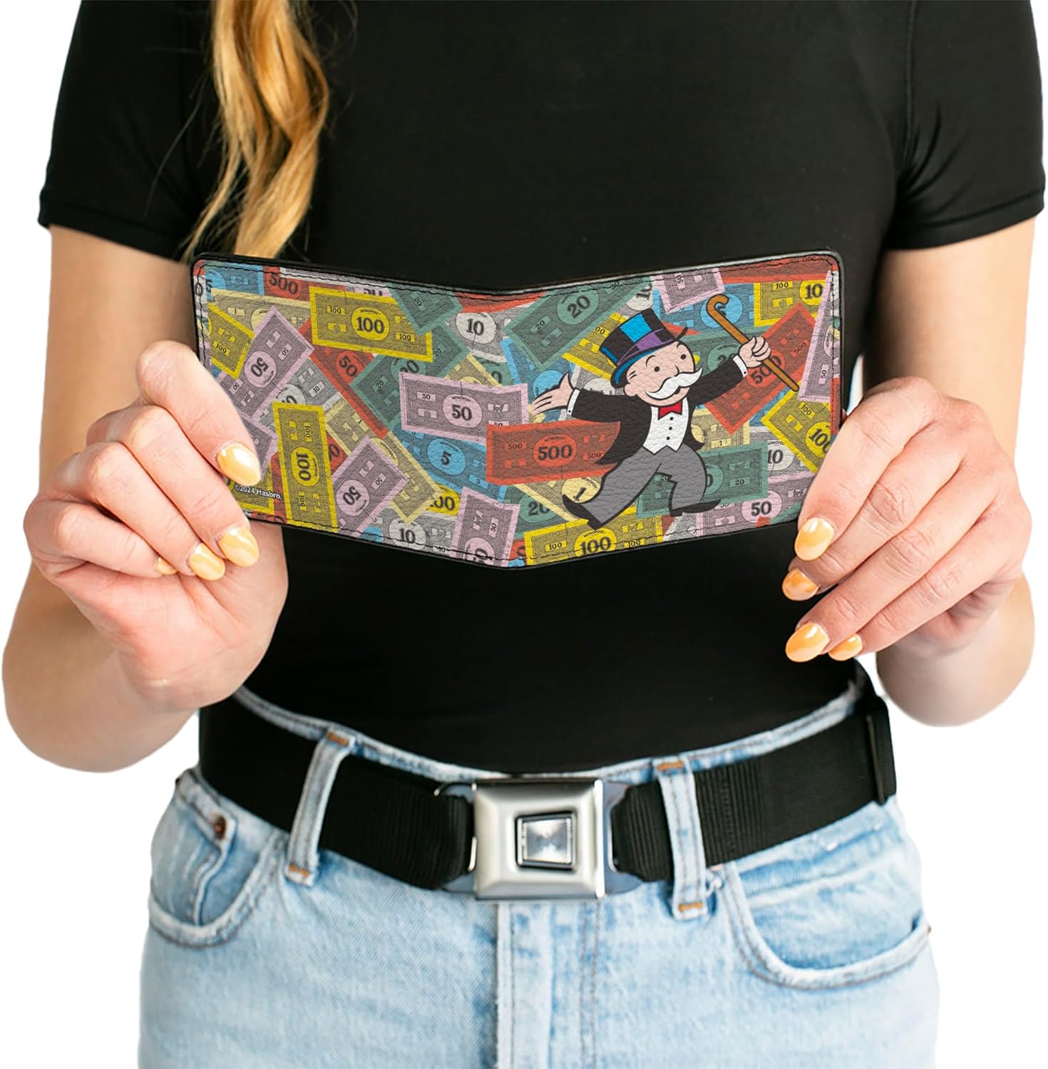 Buckle-Down Hasbro Wallet, Bifold, Mr Monopoly Rich Uncle Pennybags Stacked Money Pose, Vegan Leather - Image 6