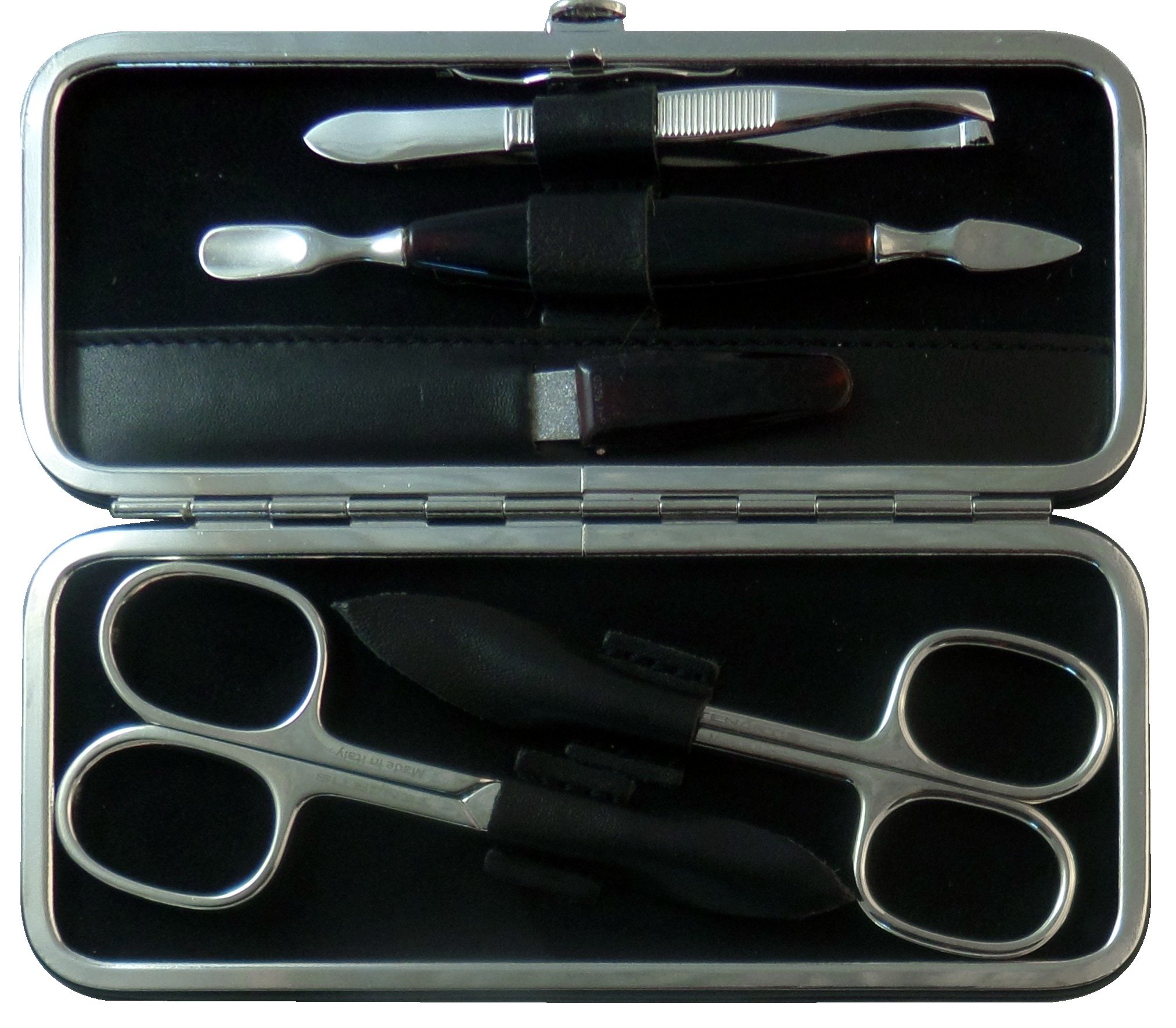 Tenartis 325 5 teiliges Maniküre Etui aus echtem Leder - Schwarz Nappa