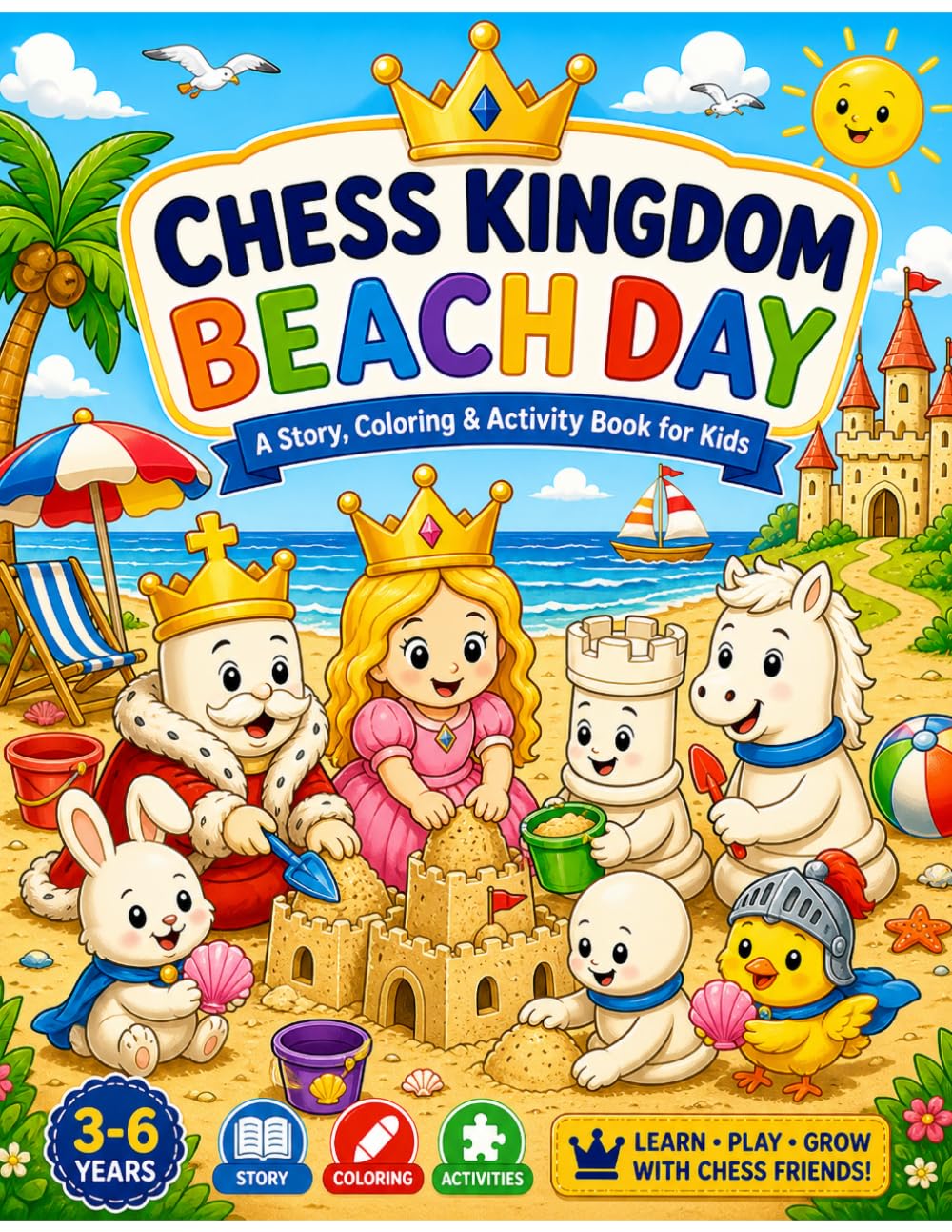 Chess Kingdom Beach Day: A Story, Coloring & Activity Book for Kids Ages 3–6
