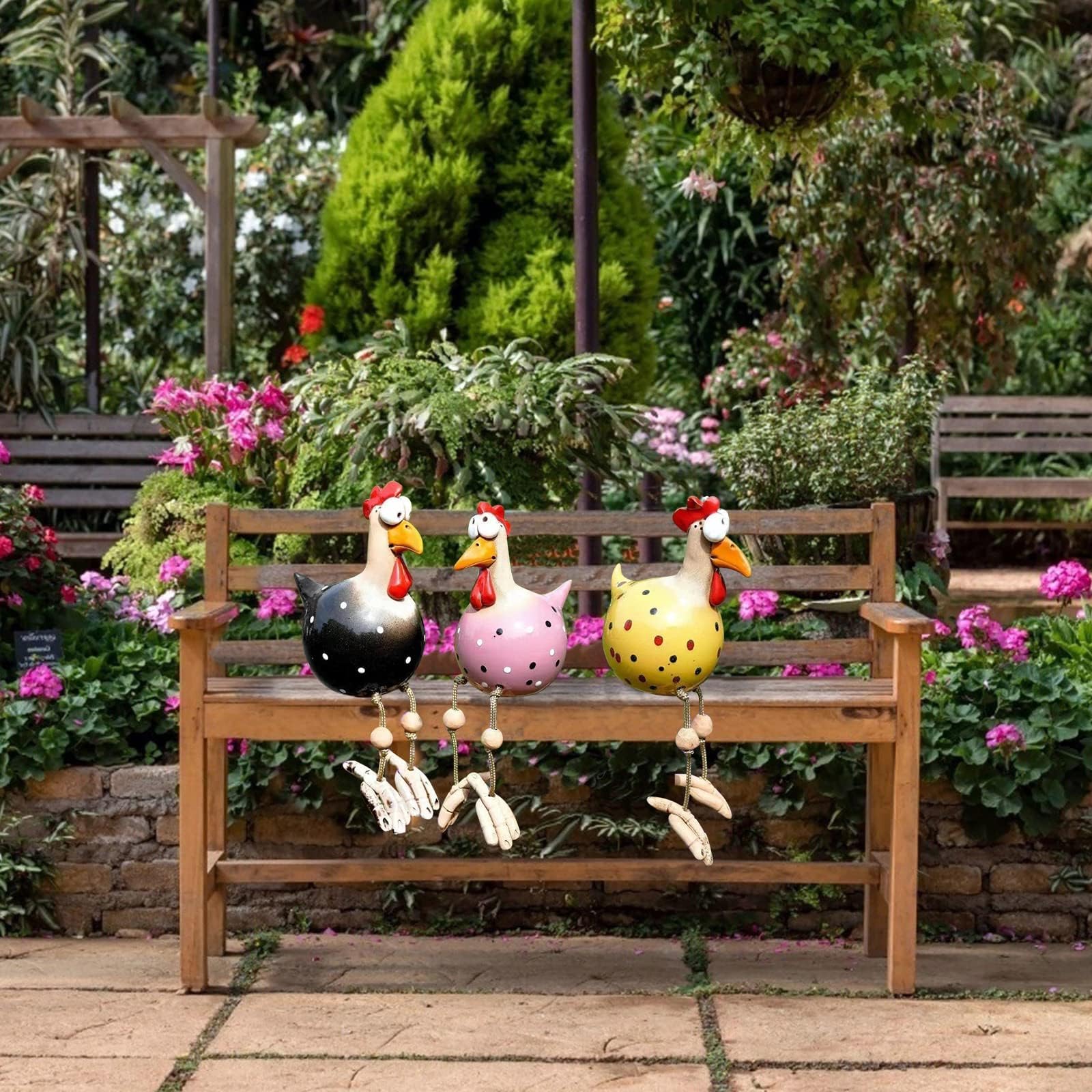Giardino Della Decorazione Del Pollo, 3 Pcs Statua Divertente Della Resina del Pollo,Pollo alla Spina da Giardino,Decorazione di Pollo Natale,per la Decorazione di Terrazze,Giardini e Balconi