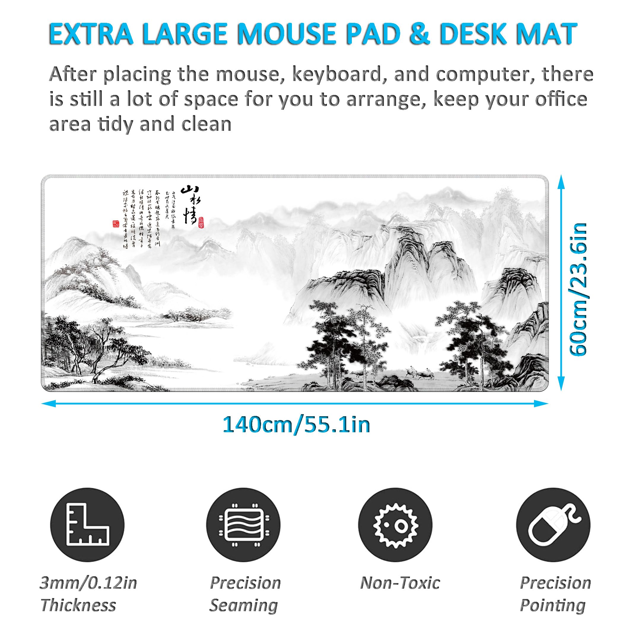 LL-COEUR Übergröße Gamer Mäusepad mit Motiv 140x60x0,3cm, XXL Tastaturunterlage Verbessert Präzision und Geschwindigkeit (Landschaft 2, 1400x600x3mm)