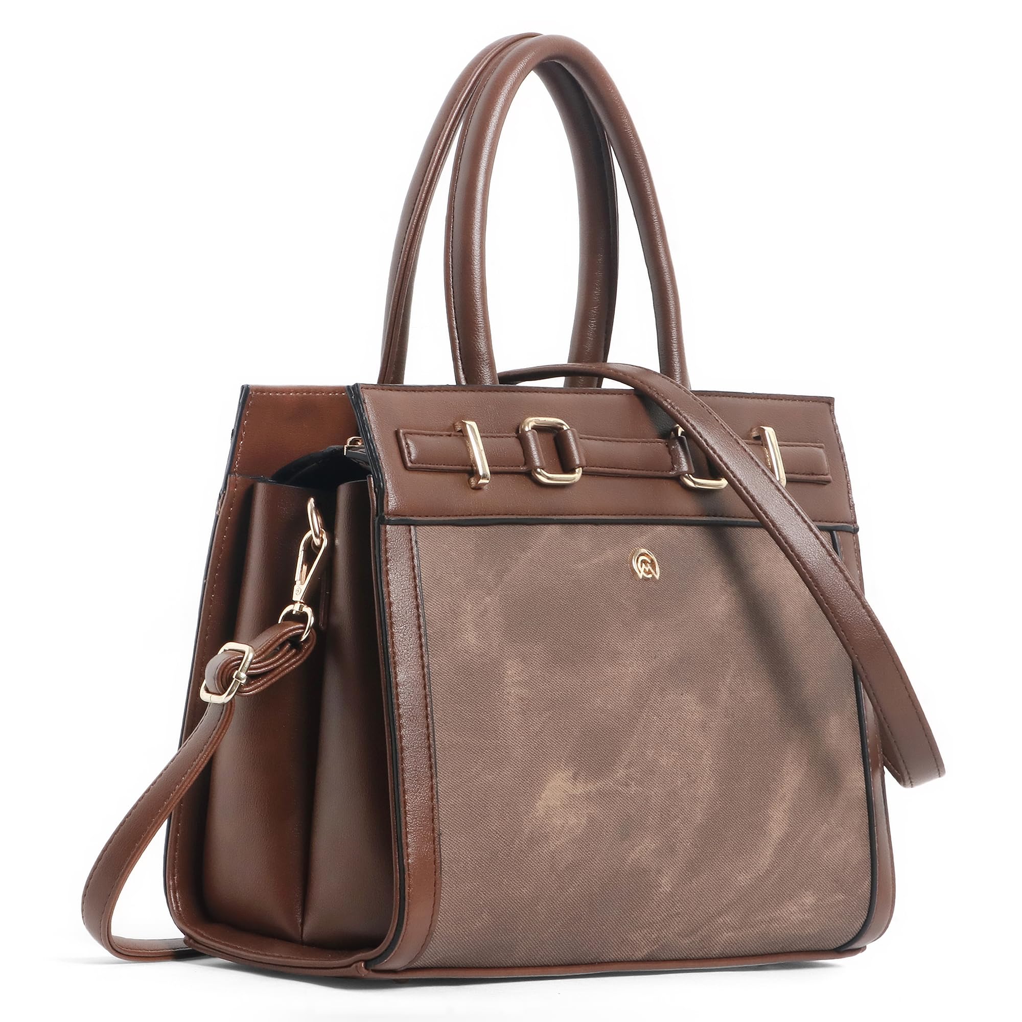 Martucci Selena Women’s Satchel Handbag – Belted Accent Vegan Leather Tote with Two-Tone Front Panel, Top Handle Purse & Removable Crossbody Strap