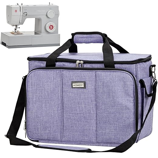 HOMEST Sewing Machine Carrying Case with Multiple Storage Pockets, Universal Tote Bag with Shoulder Strap Compatible with Most Standard Singer, Brother, Janome, Purple (Patent Design)