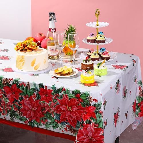 Miniatura 7 de Frienda 3 manteles de Navidad de 108 x 54 pulgadas, mantel de plástico de Navidad, mantel rectangular de Navidad para decoración de fiestas de