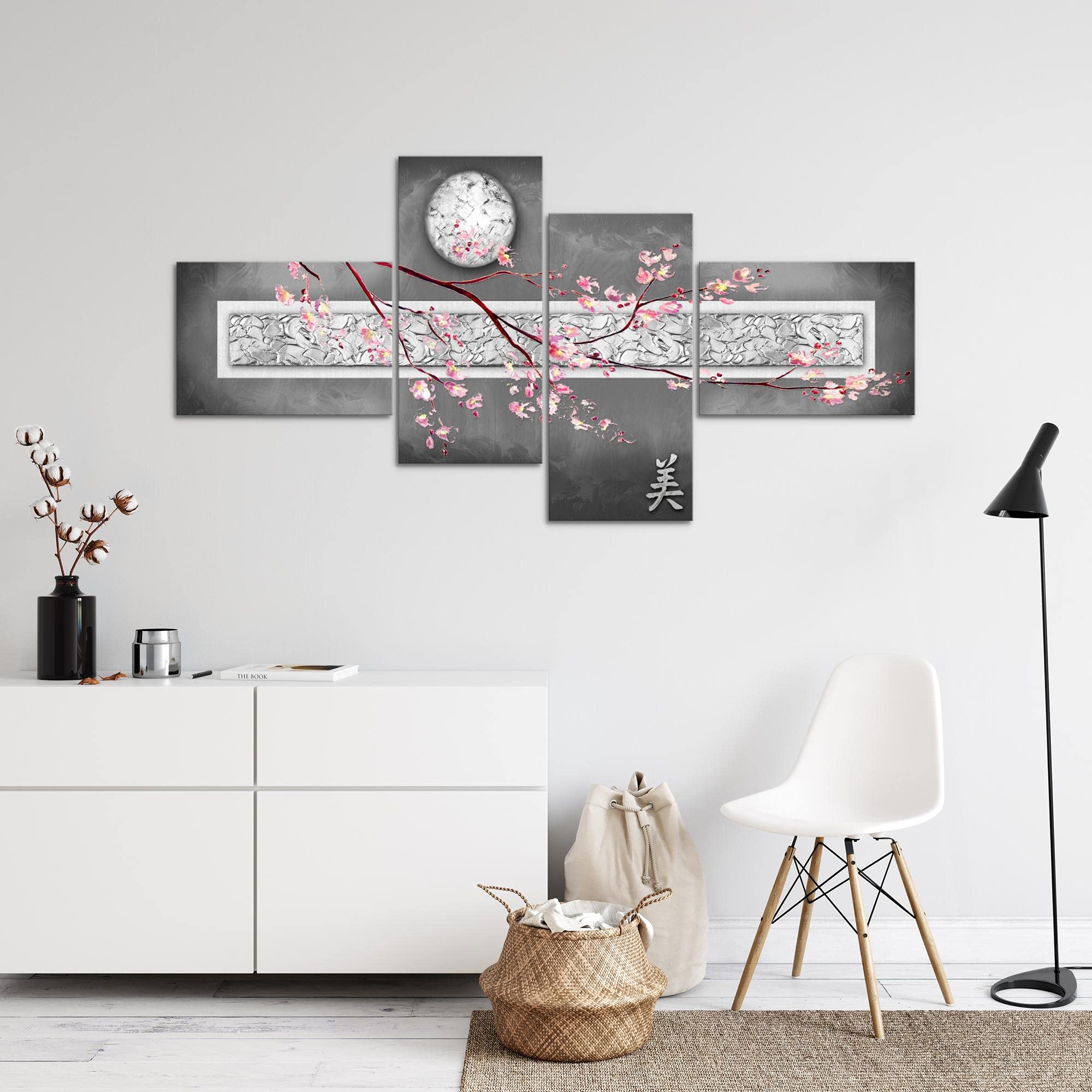 Runa Art Quadro XXL Sakura Fiori 200 x 100 cm Stampa D'Arte Murale Tela Non Tessuta Decorazione Soggiorno Camera Da Letto 500241c