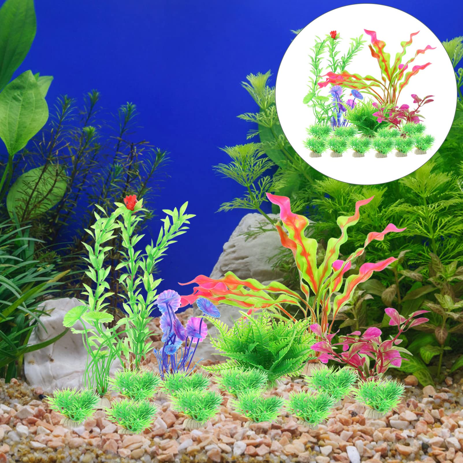 Sosoport 3 Ensembles Aménagement Paysager D'aquarium Réservoirs Bocal À Poisson Étang Décoration Terrarium Décoration Aquarium Plantes D'aquarium Décors D'aquarium Plastique 16 Pièces * 3