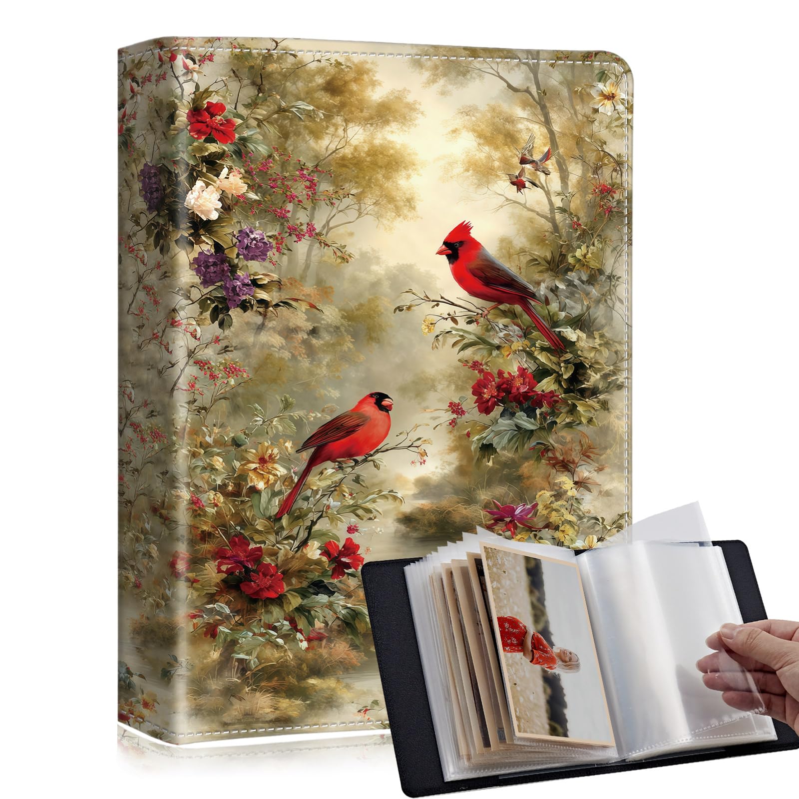 RMJKXQZG Cute 5x7 photo albums 60 Pockets 120 Photos with Strong Elastic Band, Acid-free, Moisture-proof and Dust-proof for Photo Albums 4x6 Pictures for Baby Women, Red Cardinal Floral Forest