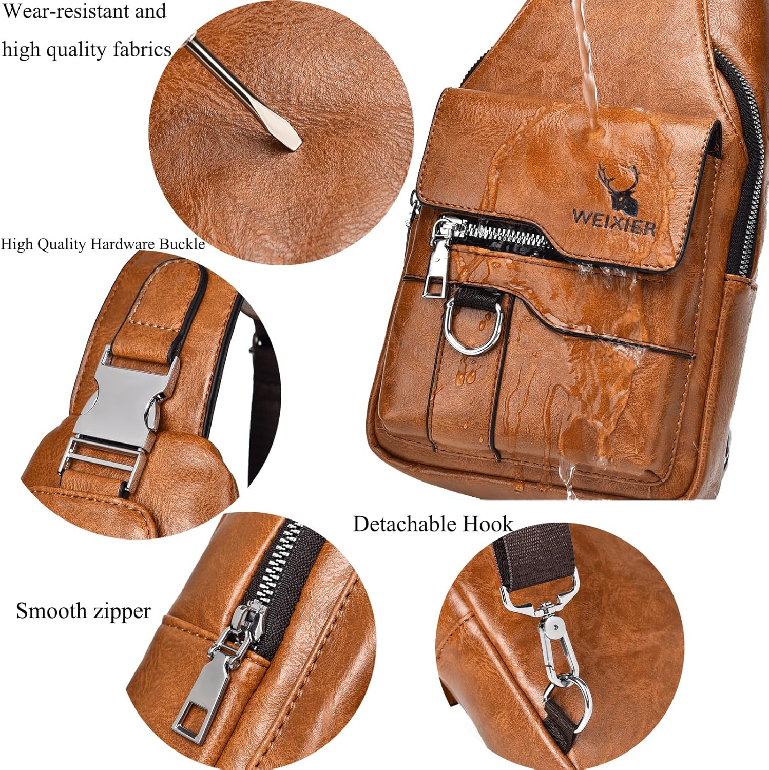 ANPTER Sling Bag for Men Crossbody Chest Bag,PU leather Over the Shoulder Purse Cross Body Sling Backpack for Travel - Image 7