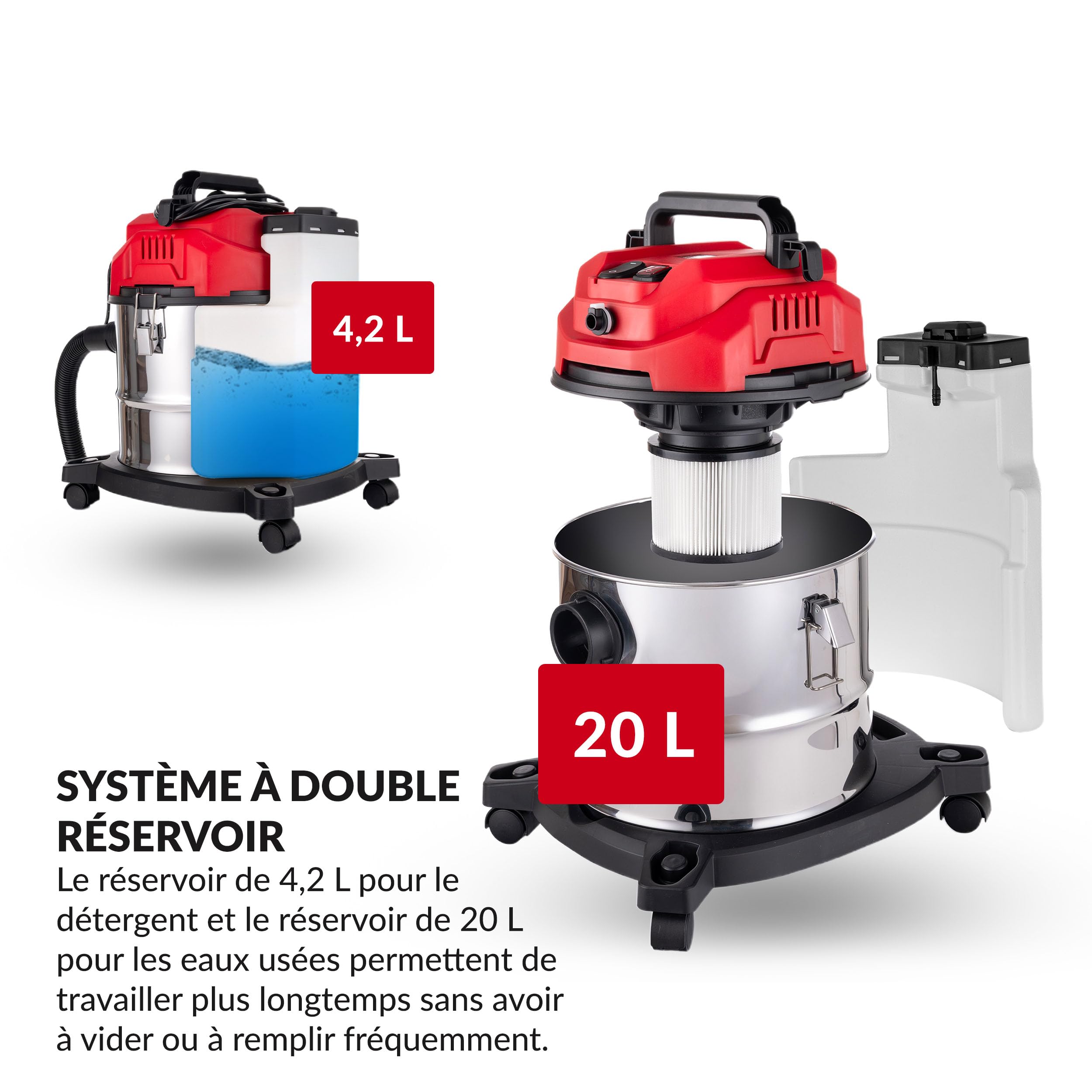 LEHMANN Shampouineuse avec Réservoir de 20L, 1600 W, Aspirateur Injecteur-extracteur avec filtre HEPA, Réservoir à détergent de 4,3L, Aspirateur nettoyeur pour Tapis, Canapé, Matelas et Voiture
