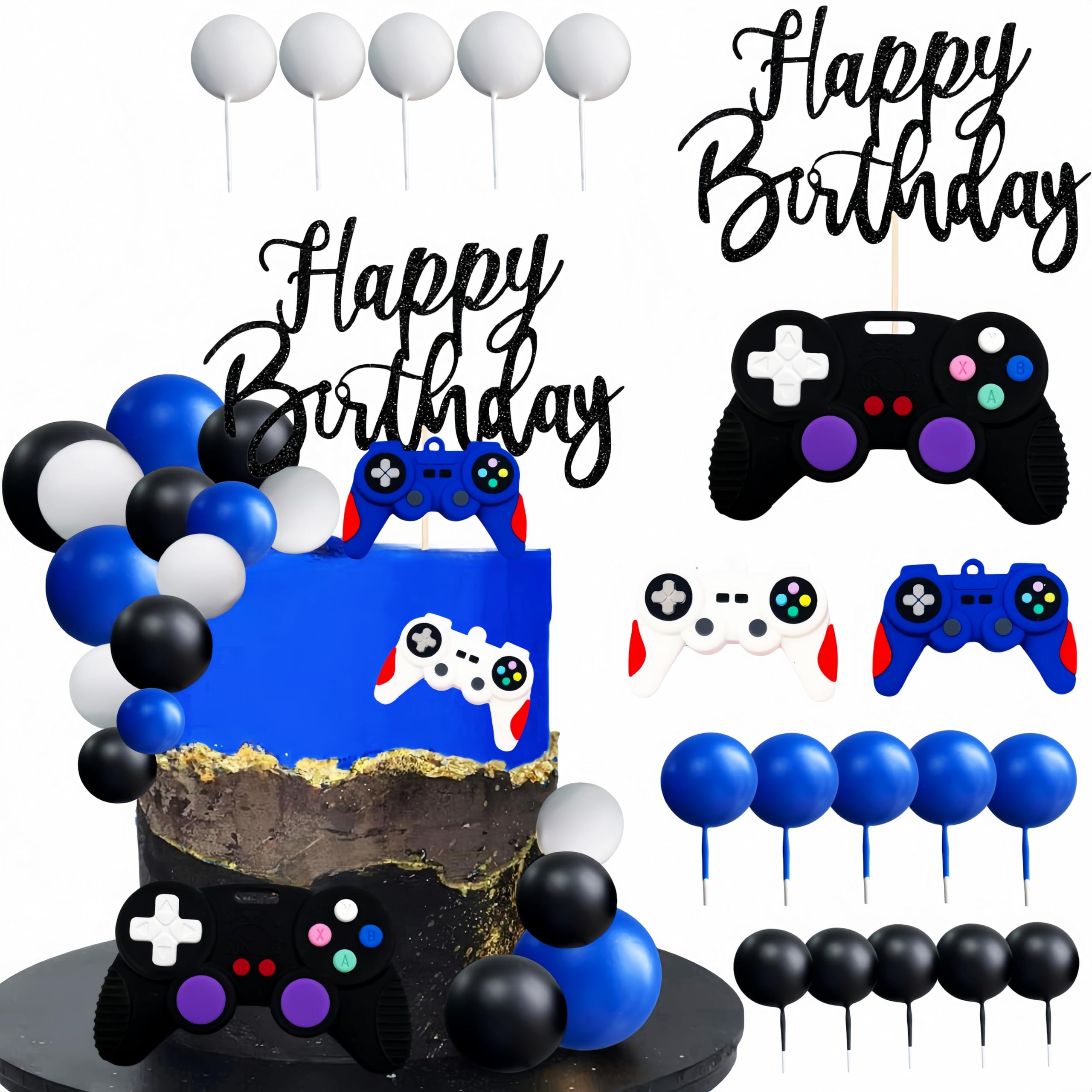 Video Game Cake Topper Video Game Birthday Decorations (blue)