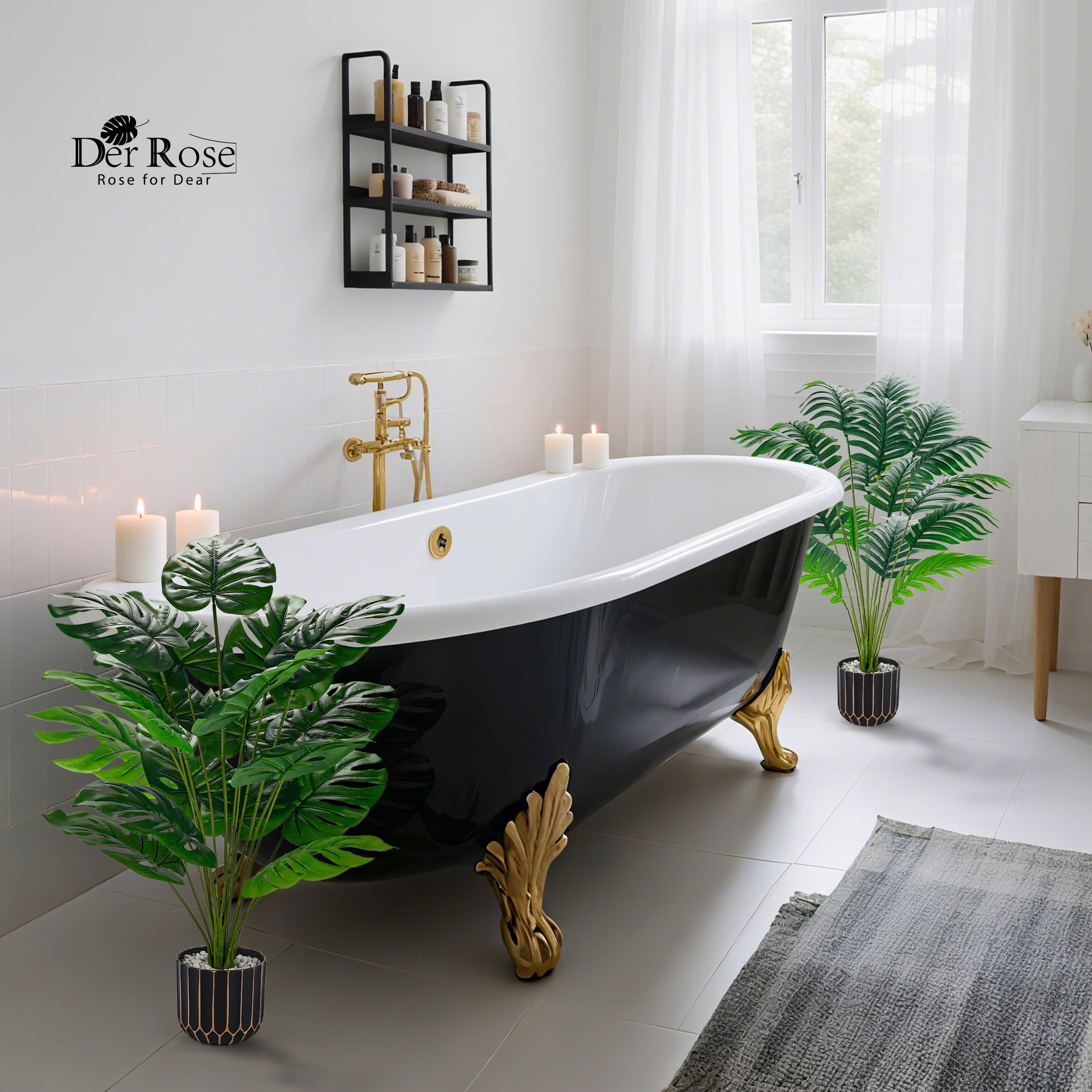 Der Rose - Grande palma artificiale in vaso - Piante Monstera artificiali da interno per casa, portico, terrazzo, soggiorno, bagno, decorazione esterna