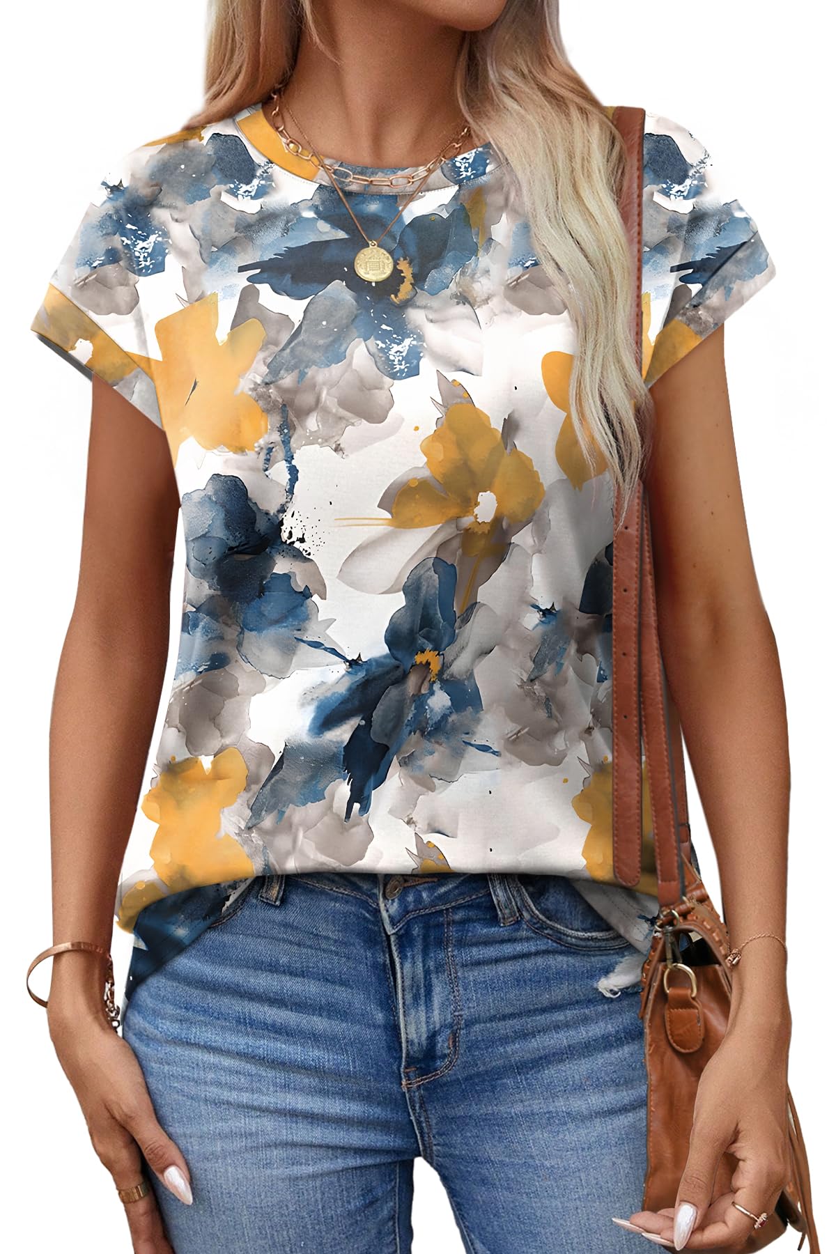 Alaroo Womens Summer Tops Short Sleeve Shirts Crew Neck Cute Trendy Tunic Blouses (S-3XL)