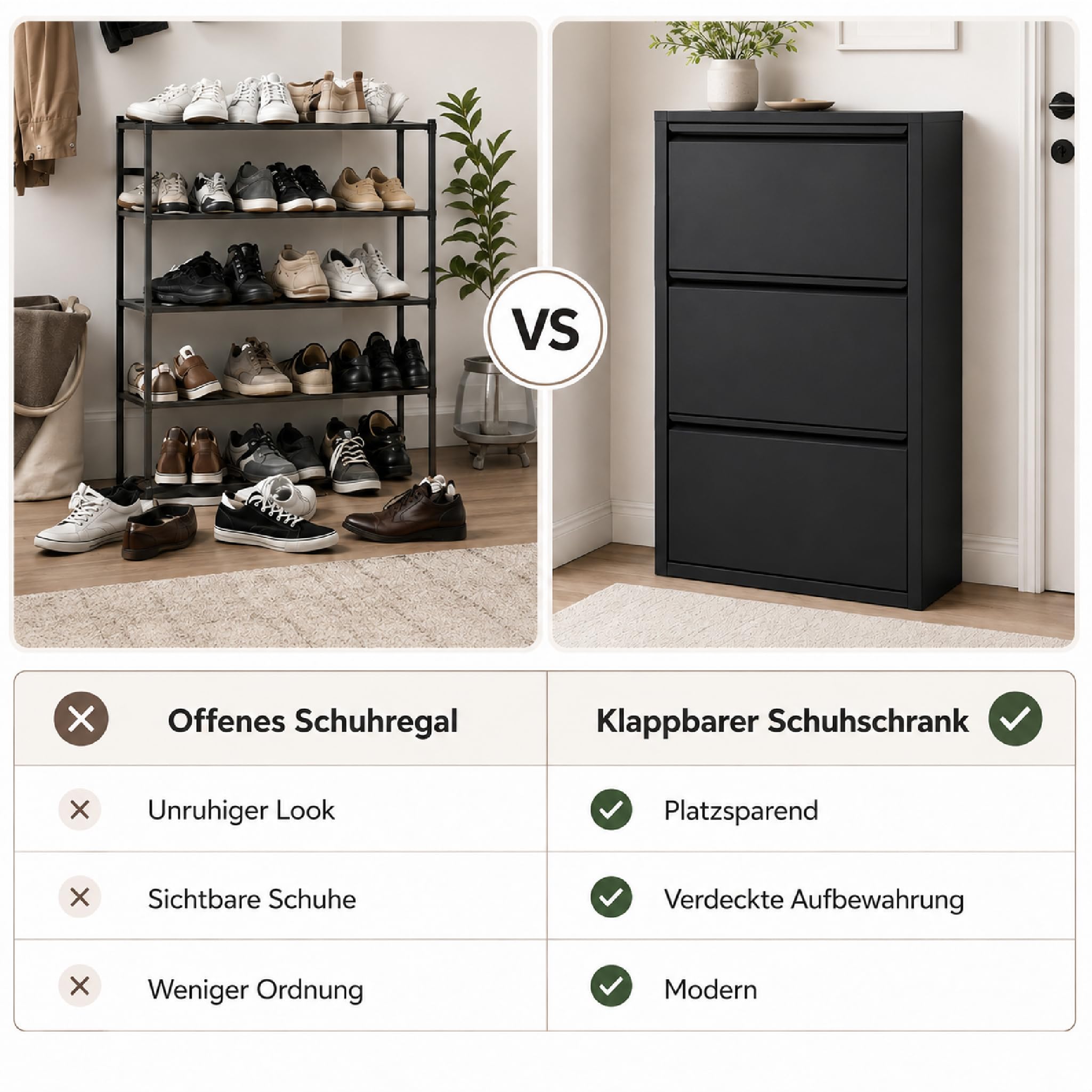 Klapp-Schubladen-Schuhschrank, Aufbewahrungs-Organizer, freistehendes Schuhregal, Wandmontage, Keine Montage (weiß, 4 Schubladen)