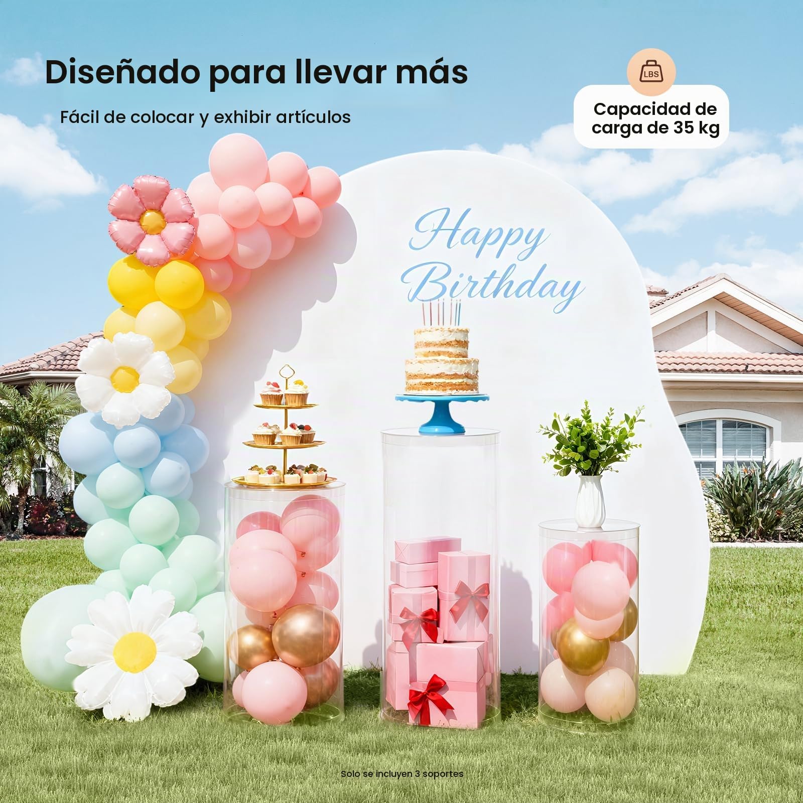 3 piezas de soportes cilíndricos de pedestal para fiestas, mesas de pedestal redondas transparentes, pilares de plintor para fiestas, cumpleaños, accesorios de boda