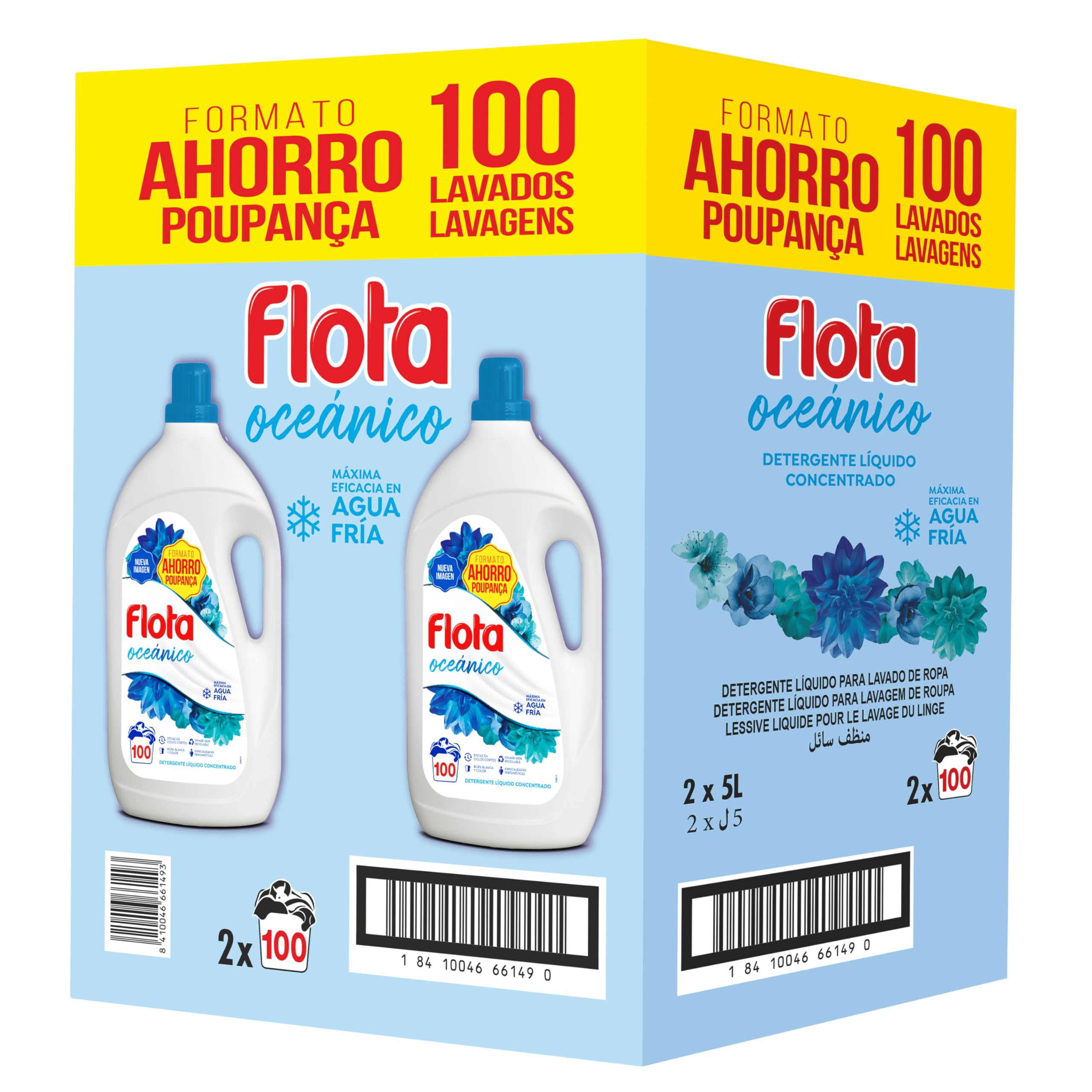 FLOTA OCEÁNICO | Detergente Líquido Quitamanchas incluso en Agua Fría para Lavadora | Ropa Blanca y de Color | Formato Familiar 2x100 Lavados