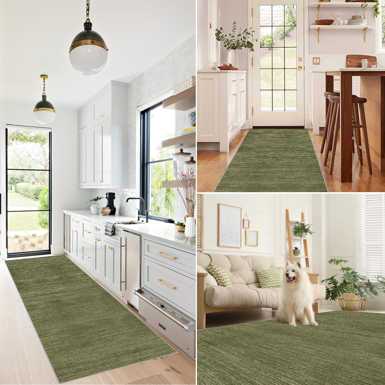 Tappeto Passatoia per Corridoio Moderno Tappeto per Cucina Antiscivolo Tappeto Ingresso Corridoio Lavabile 80 x 180 cm Tappeti Cucina Tappeto Runner per Cucina, Bagno, Soggiorno, Verde