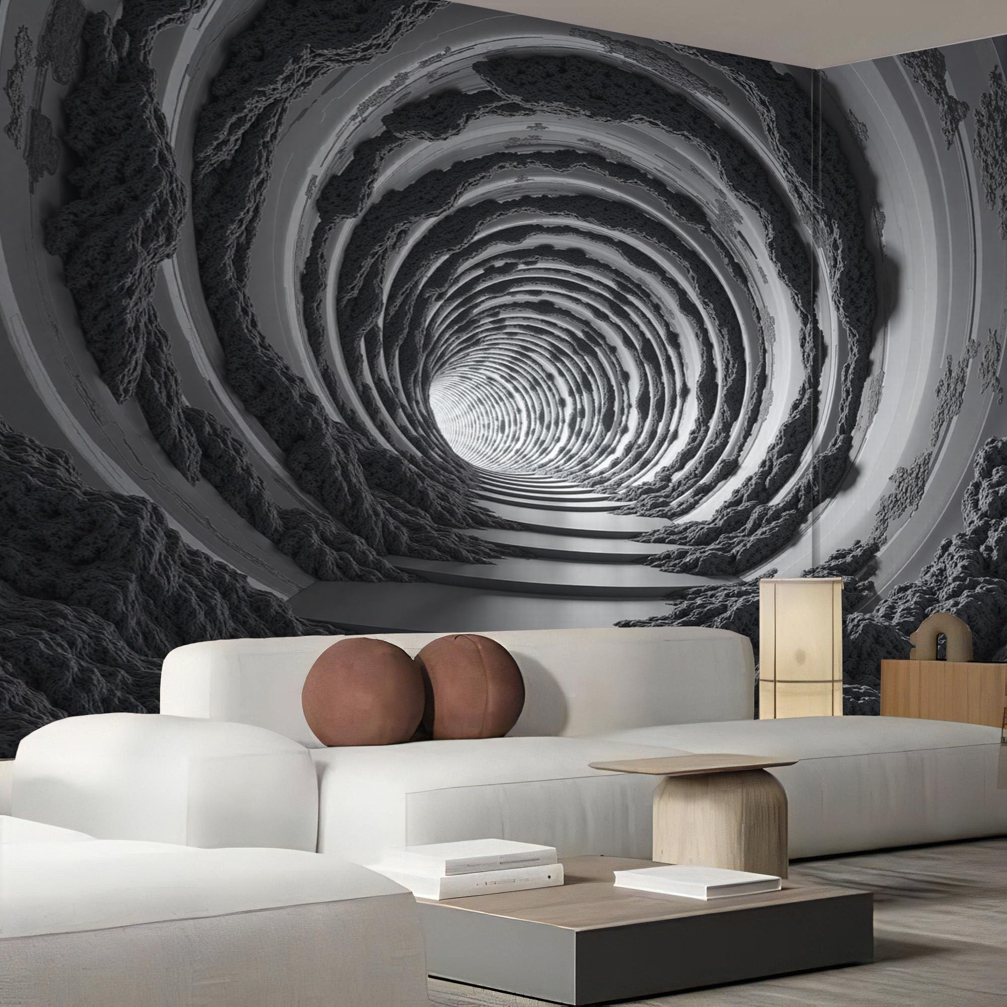 Carta Da Parati 3D Fotomurale Tunnel A Spirale 3D Illusione Visiva Fotografica Design Nero Per Pareti Camera Soggiorno Divano Tv Hotel Corridoio Sfondo Dipinto Murale 200X140Cm