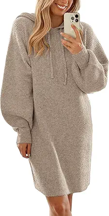 PRETTYGARDEN Womens Fall Sweater Dress Casual Long Sleeve Chunky Knit Pullover Oversized Hoodie Tunic Sweaters Winter Clothes