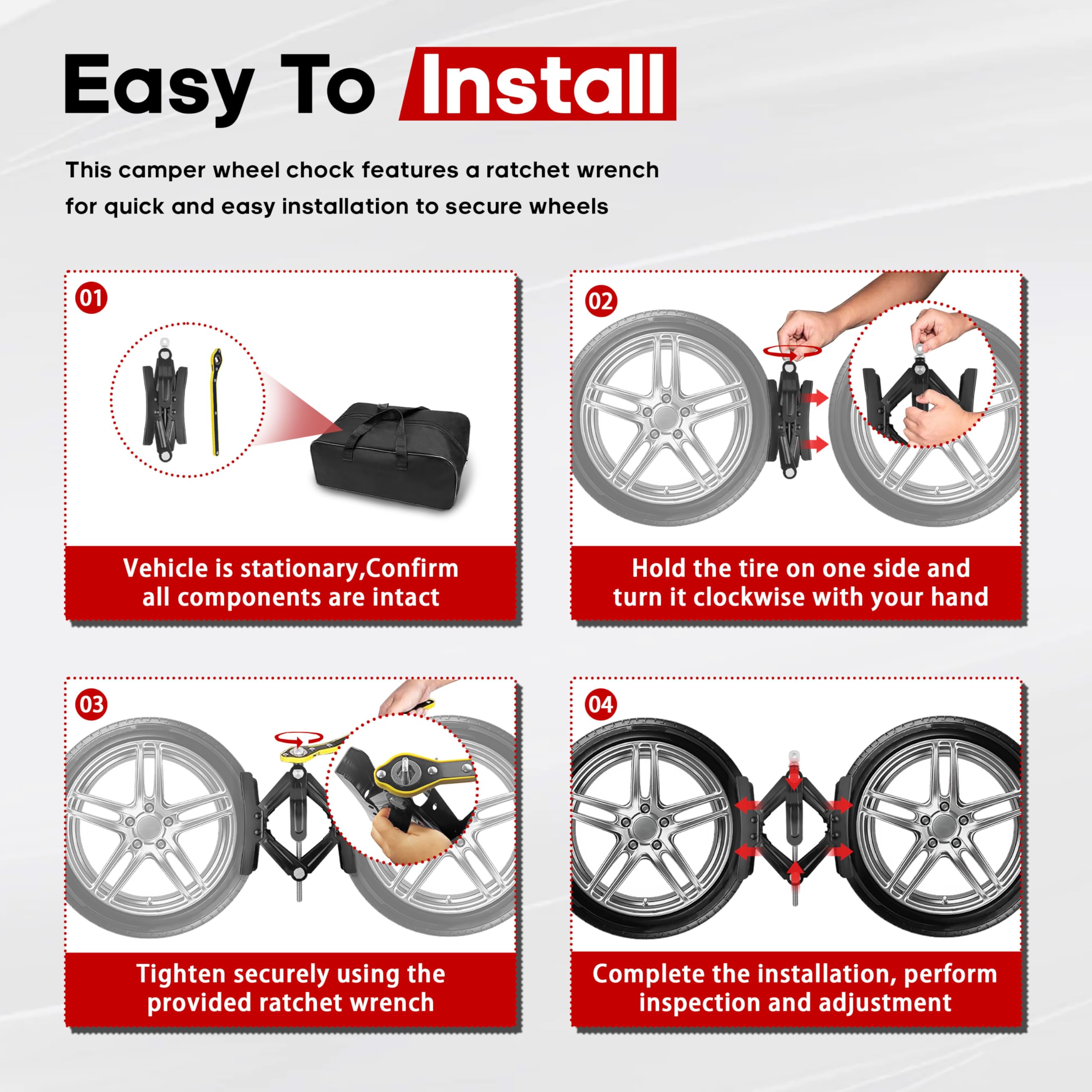 Stabilizzatore per cuneo per camper, confezione da 2 pezzi, per rimorchi da viaggio per camper, stabilizzatore per ruote, resistente e anti-spostamento, con cricchetto, presa esagonale
