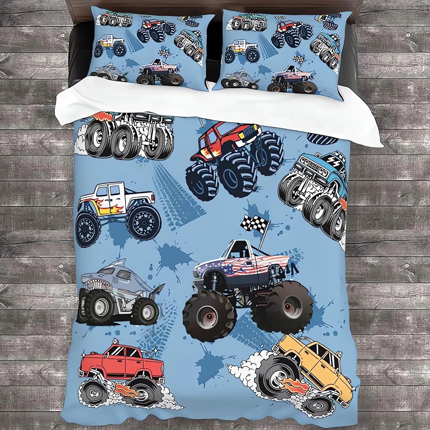 Truck Bedding Set Duvet Cover Twin Size Comforter Cover Soft for Boys Girl Men Women Bedroom 3 Piece with 2 Pillow Shams