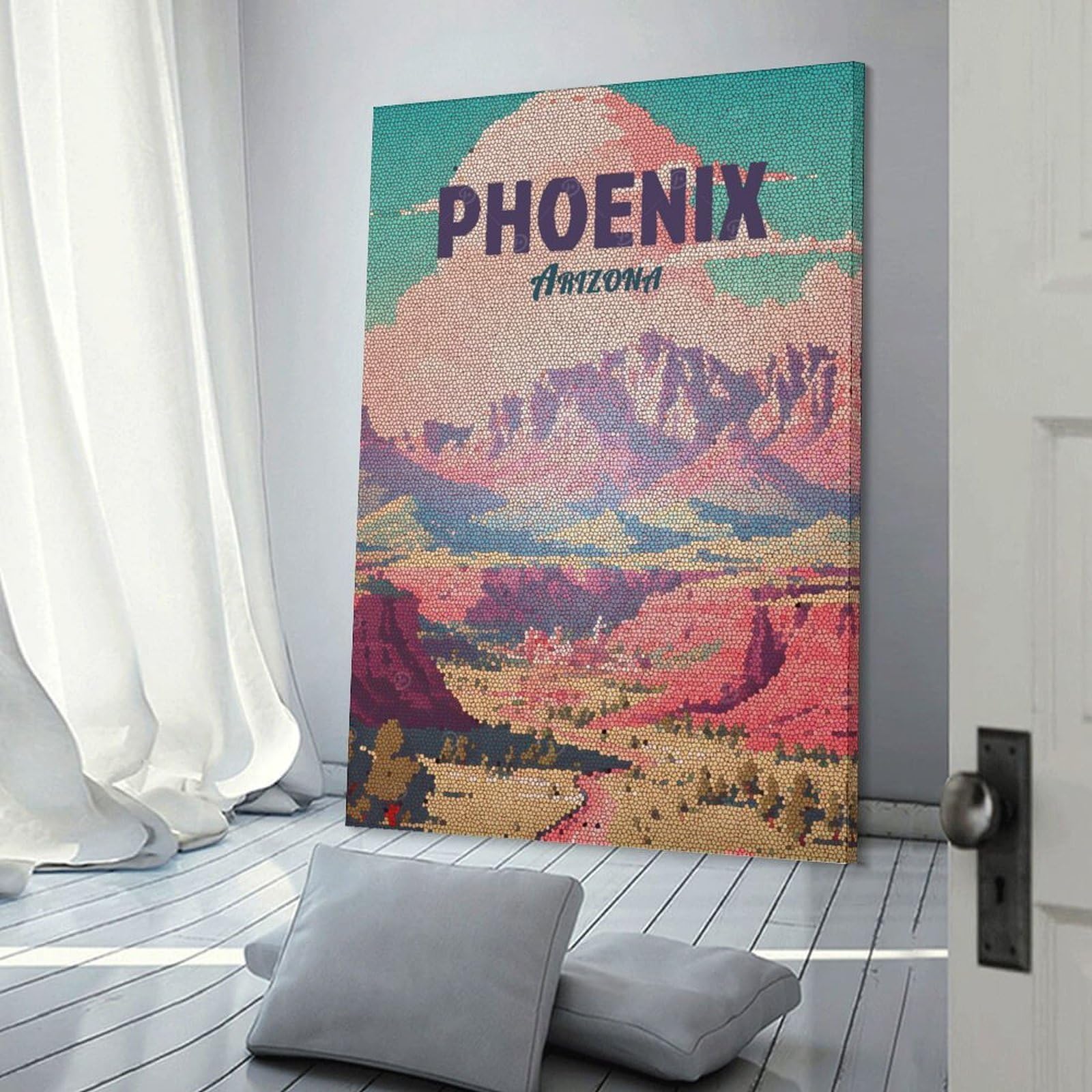 Junmoney Phoenix Arizona Mosaic Landscape Art Wall Art Print, 24x36inch(60x90cm), for Study, Office Or Focused Interiors, Home Office Artwork with Decorative Appeal