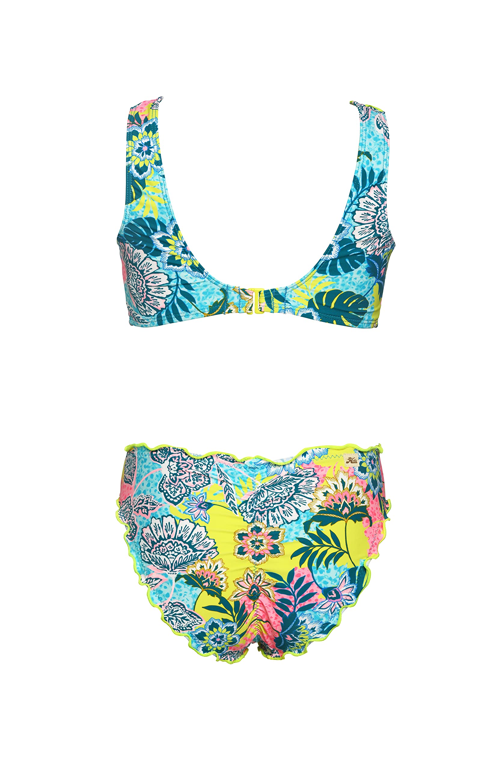 Hobie Girls' Bralette Top and Hipster Bikini Bottom Swimsuit Set, Multi//Venice Vibes, 16