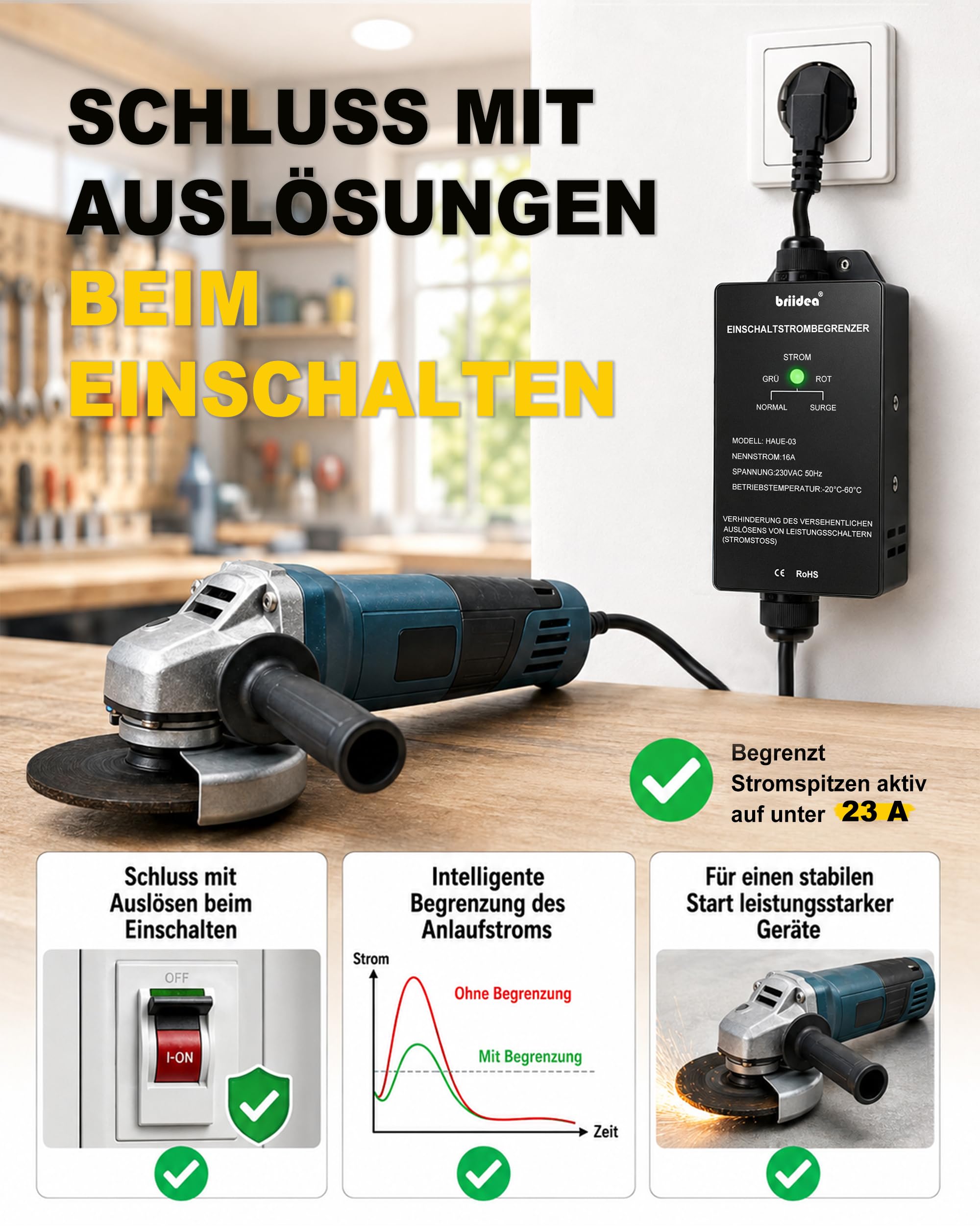 Briidea Ogranicznik prądu rozruchowego, 230 V 16 A ogranicznik prądu