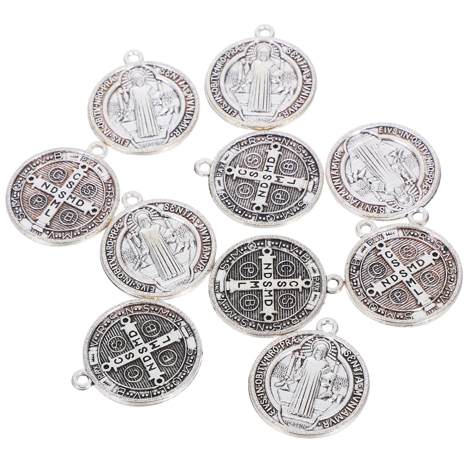 HOMSFOU 10Pcs St Benedict Medals with Cross Pattern for DIY Jewelry Making Pendants for Necklaces Bracelets Keychains Stylish Religious Craft Supplies