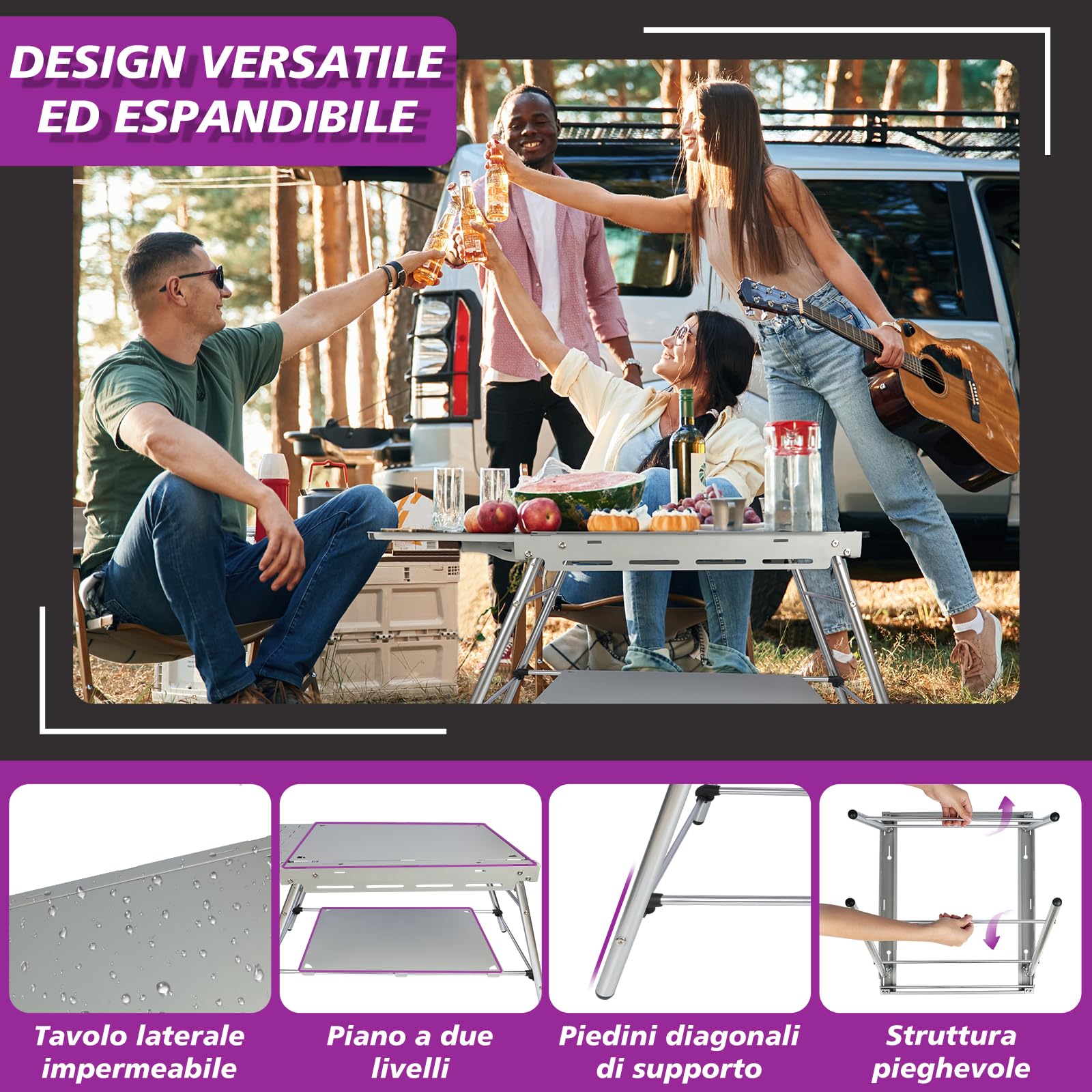 supregear Tavolo Pieghevole da Campeggio Outdoor, Telaio in Lega di Alluminio Leggero con Borsa da Trasporto Oxford Durevole, Facile da Montare e Design Pieghevole, Ideale per Giardino, Cena