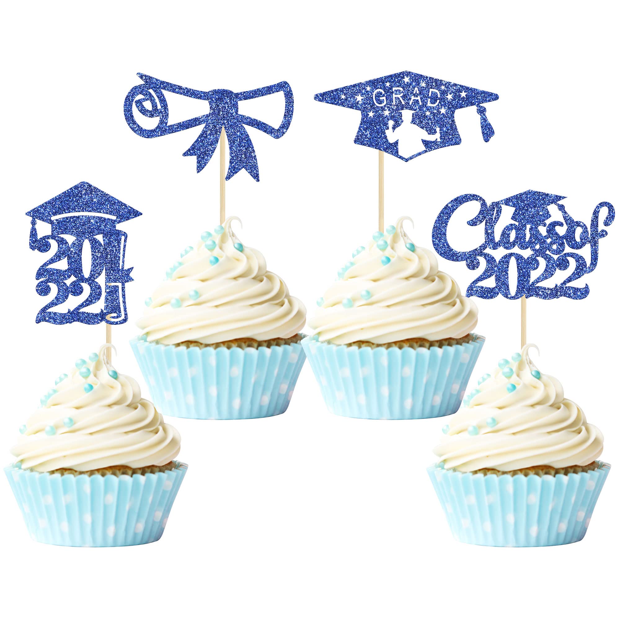 Buy Gyufise 24Pcs 2022 Graduation Cupcake Toppers Deep Blue Glitter