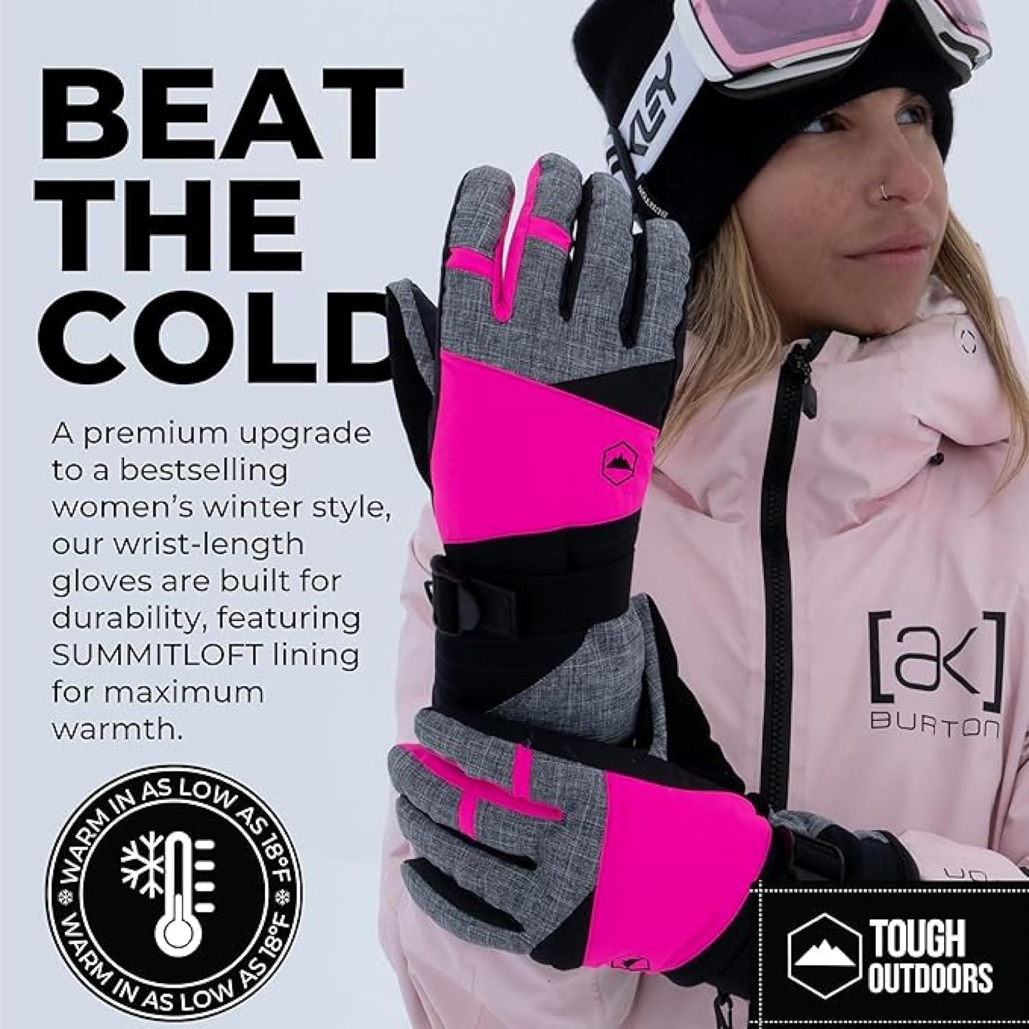 Tough Outdoors Women's Waterproof Ski Gloves - Adult Snowboarding Gloves