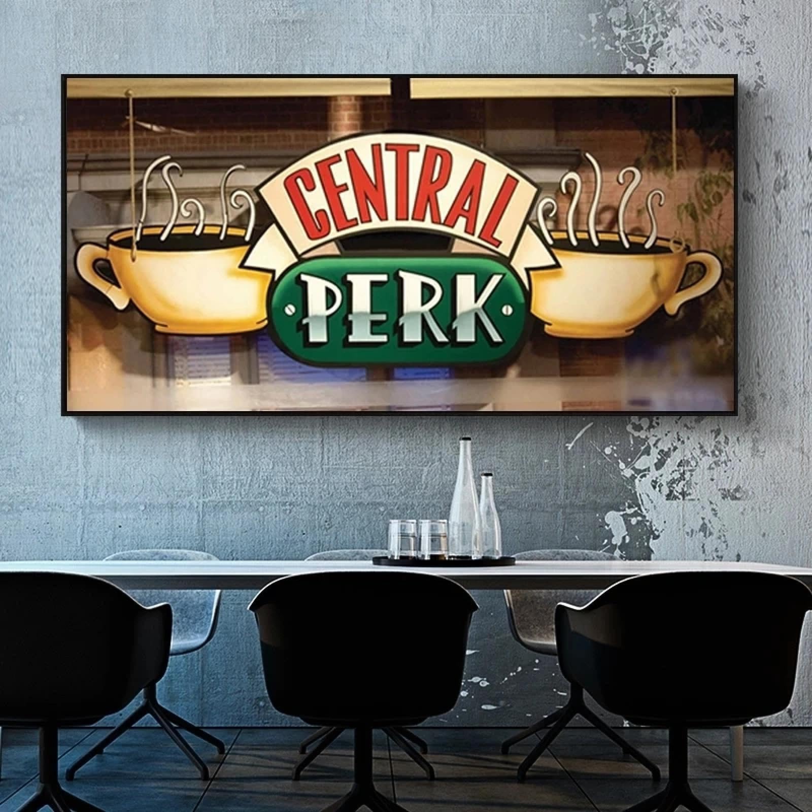 Central Perk Cafe Dipinto su tela Amici Serie TV Poster e stampe Immagine scandinava da parete per arredamento del soggiorno 31x63in-80x160 cm con cornice