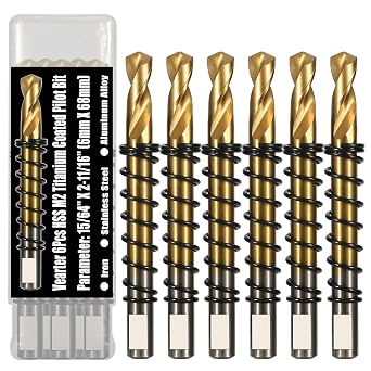 6PCS Pilot Drill Bit for Hole Saw Kit, Titanium-Plated HSS M2 Bits
