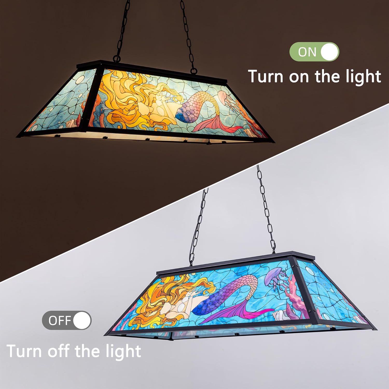 Wellmet Tiffany Pool Table lamp Hanging, Billiards Lamp for Game Room, 4-Lights Modern Chandeliers for Kitchen Island, Snooker Table, Party Men's Cave, Coastal Sea Ocean Style