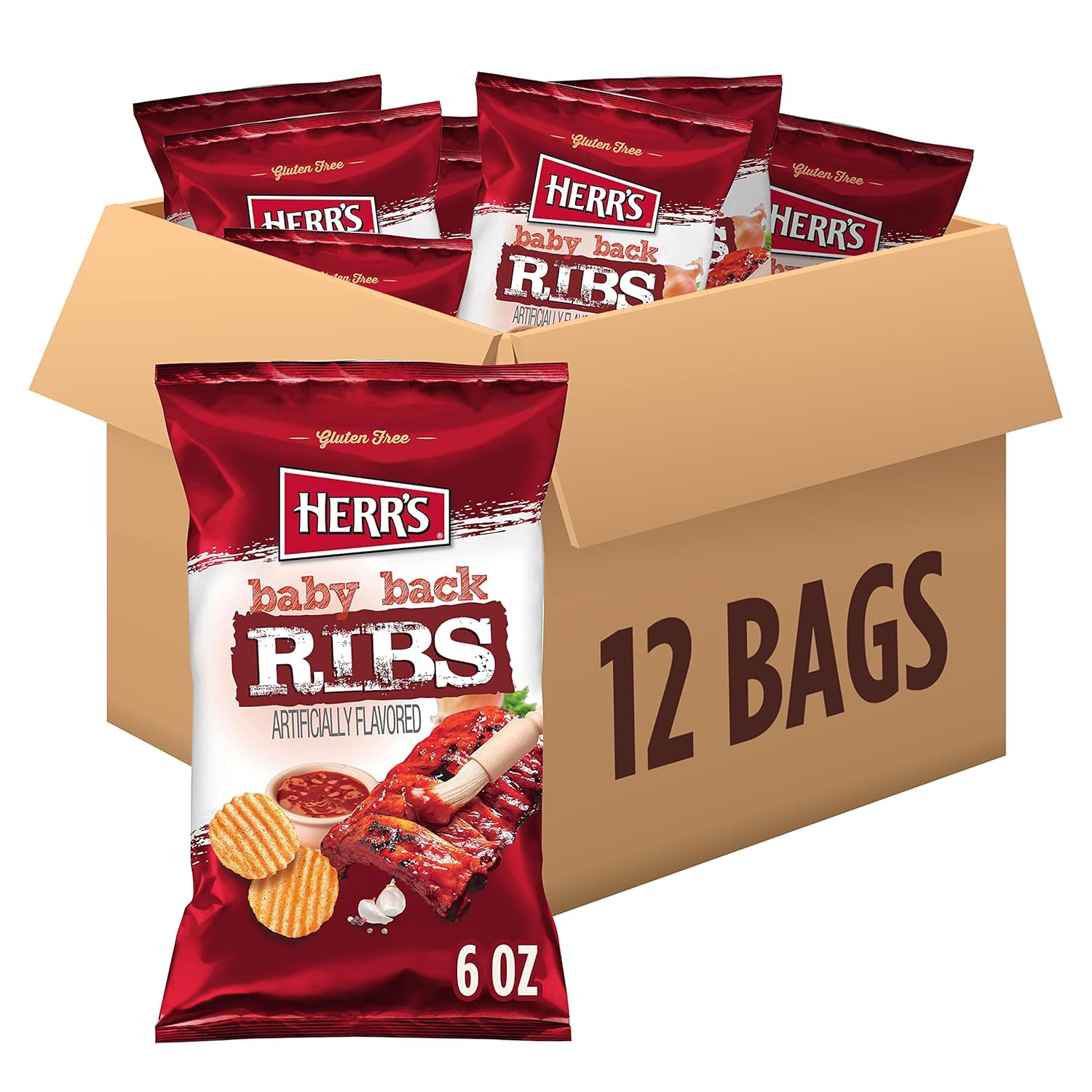 Herr’s Baby Back Ribs Potato Chips, 6 Oz Bag, Gluten Free Snacks, Bold BBQ Flavor