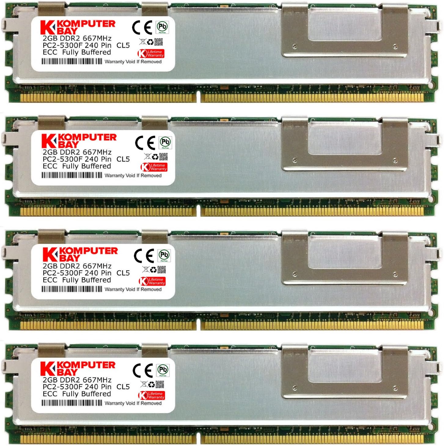 Komputerbay 8GB (4x 2GB) DDR2 PC2-5300F 667MHz CL5 ECC Fully Buffered 2Rx4 FB-DIMM (240 PIN) w/ Heatspreaders