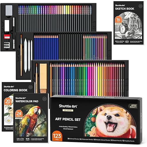 Shuttle Art Professional Drawing Kit, 123 Pieces of Drawing Pencils Set Includes Colouring Pencils, Watercolor, Charcoal, Graphite and Sketch, Ideal for Adults Children Artists